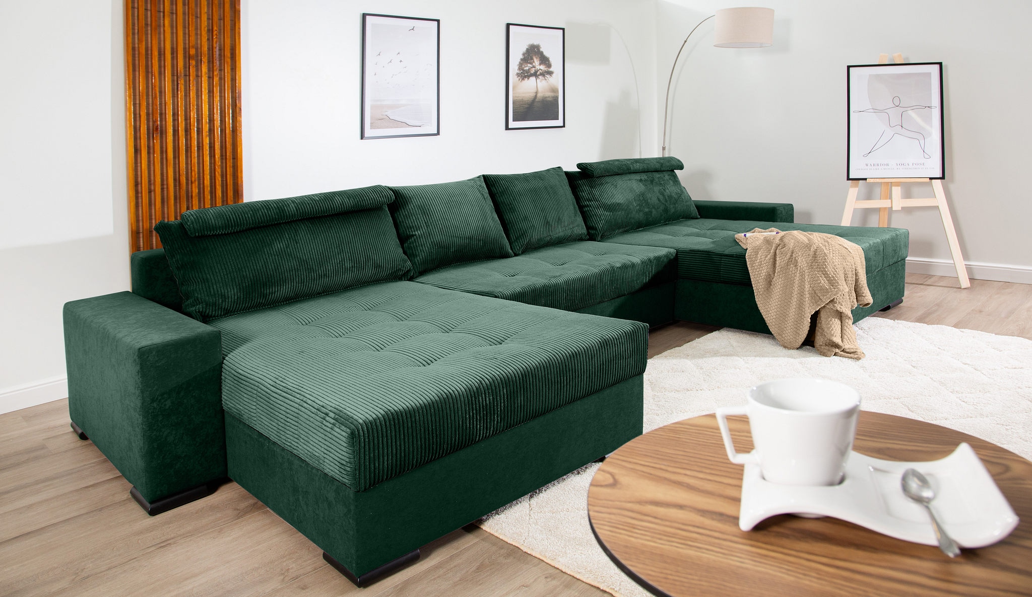 COLLECTION AB Wohnlandschaft »Josy XXXL-Relax U-Form, B: 352 cm«, mit Bettfunktion, Bettkasten & 2 Nackenkissen, Federkern