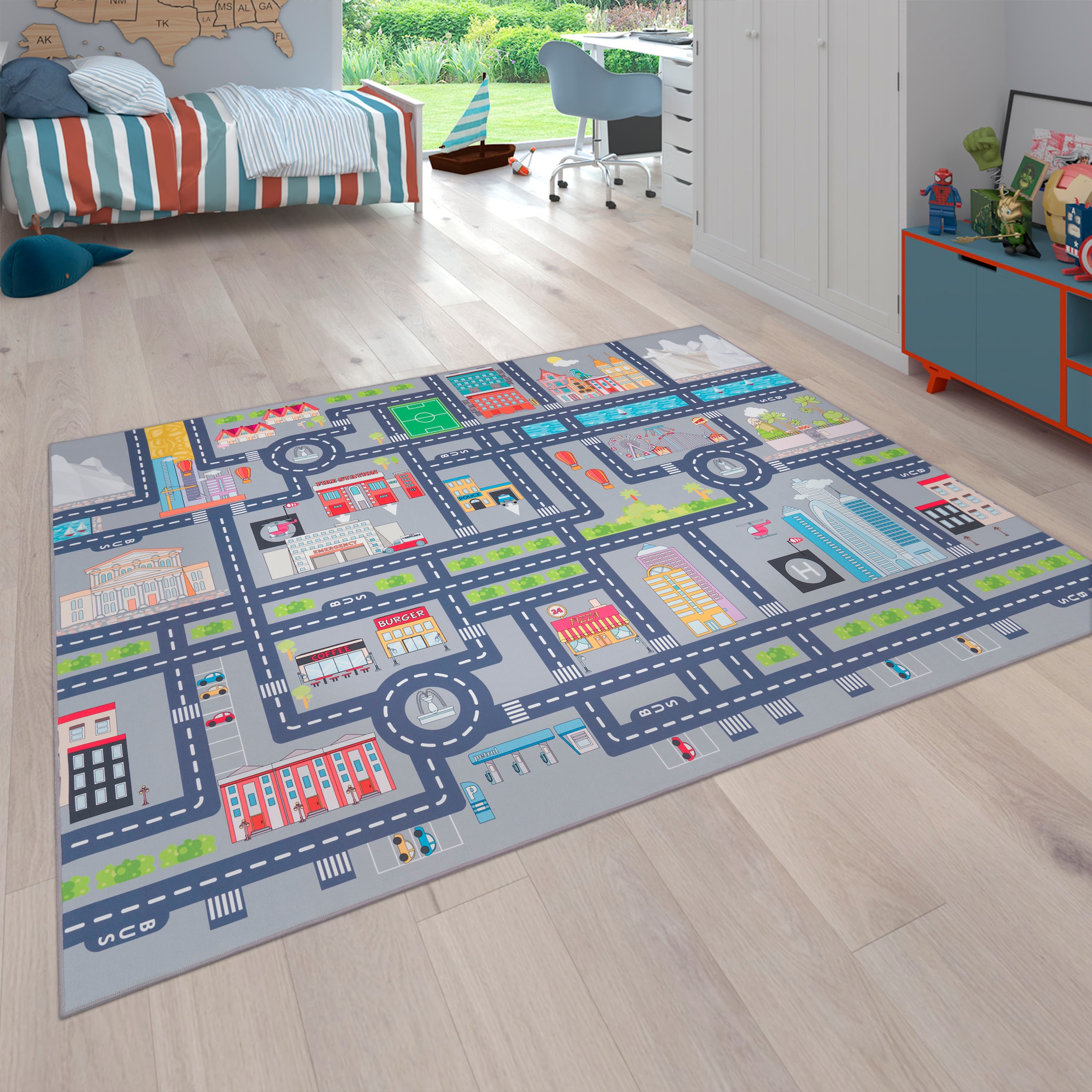 Paco Home Kinderteppich »Bino 575«, rechteckig, Kurzflor, Strassen-Spiel-Teppich, Kinderzimmer