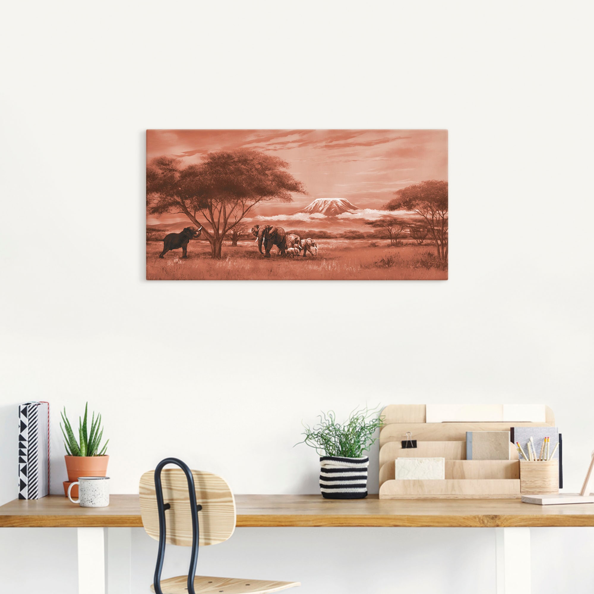 Artland Wandbild »Elefanten am Kilimandscharo«, Bilder von Afrika, (1 St.), als Leinwandbild, Wandaufkleber oder Poster in versch. Grössen