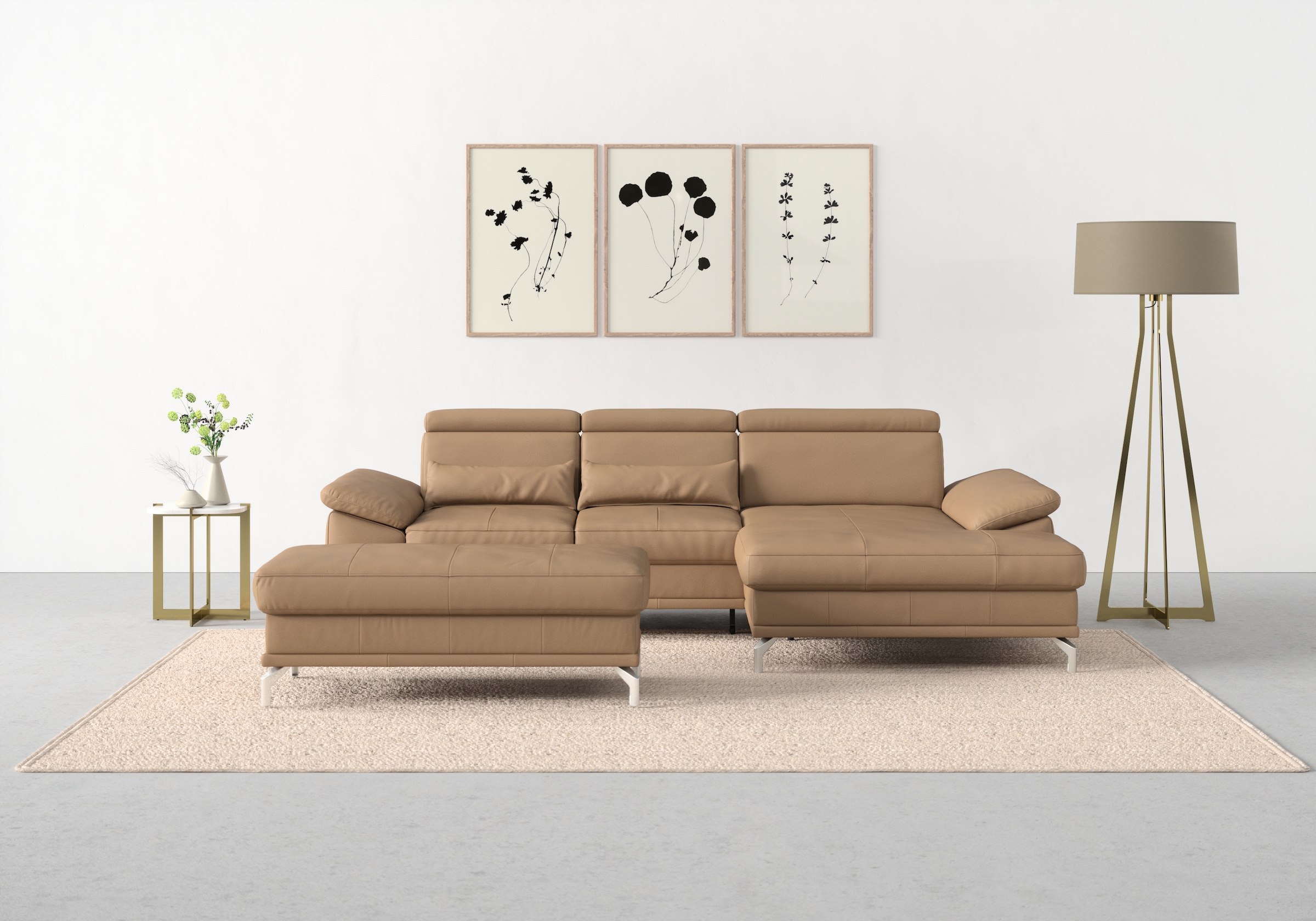 sit&more Ecksofa »Cabrio L-Form, mit Sitztiefenverstellung, Arm- und Kopfteilverstellung«, 2 Nierenkissen, Federkern, optional Bettfunktion und Stauraum