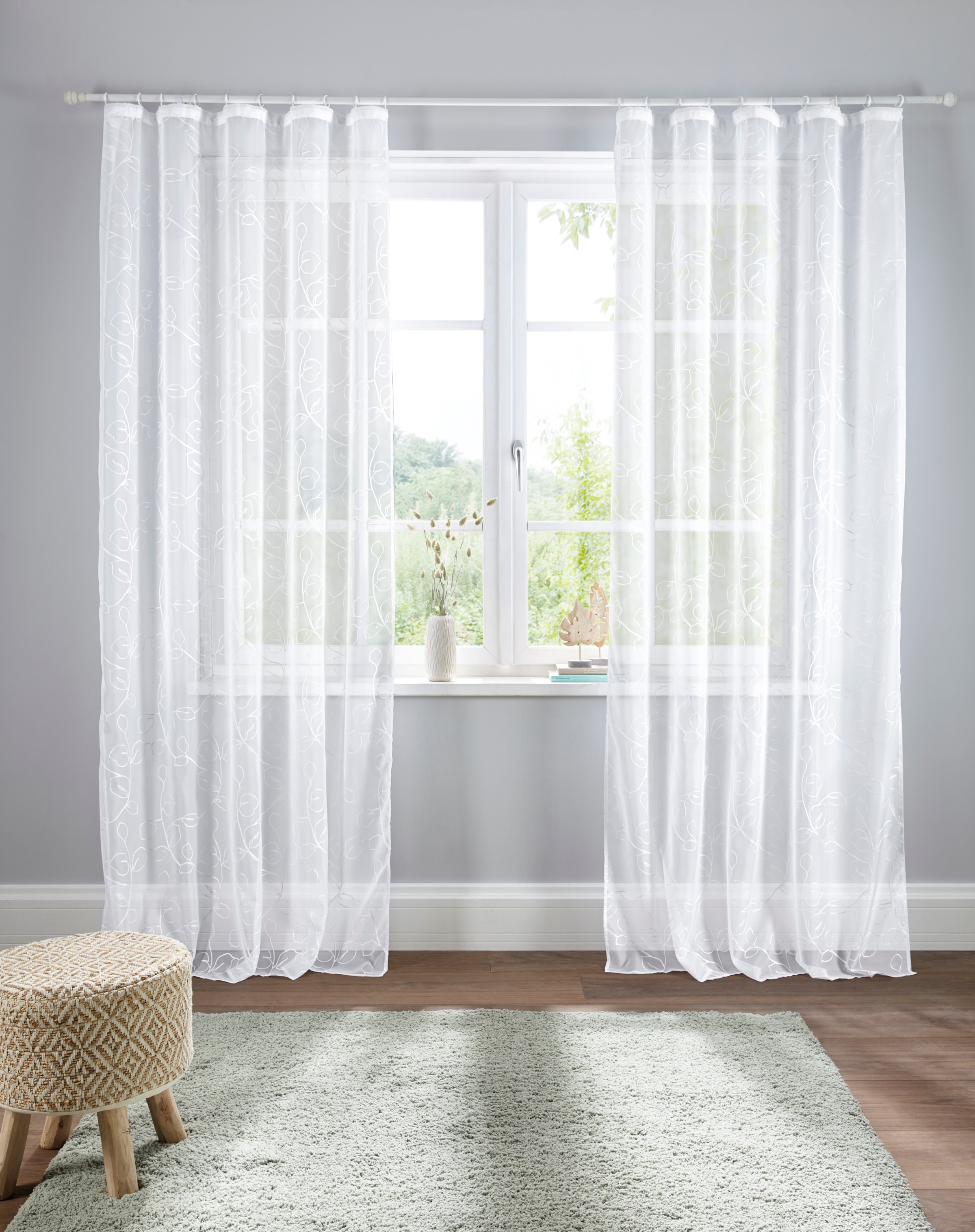 Home affaire Gardine »Adele« Kräuselband 1 Stk. tlg. transparent, mit floraler Stickerei, Voile
