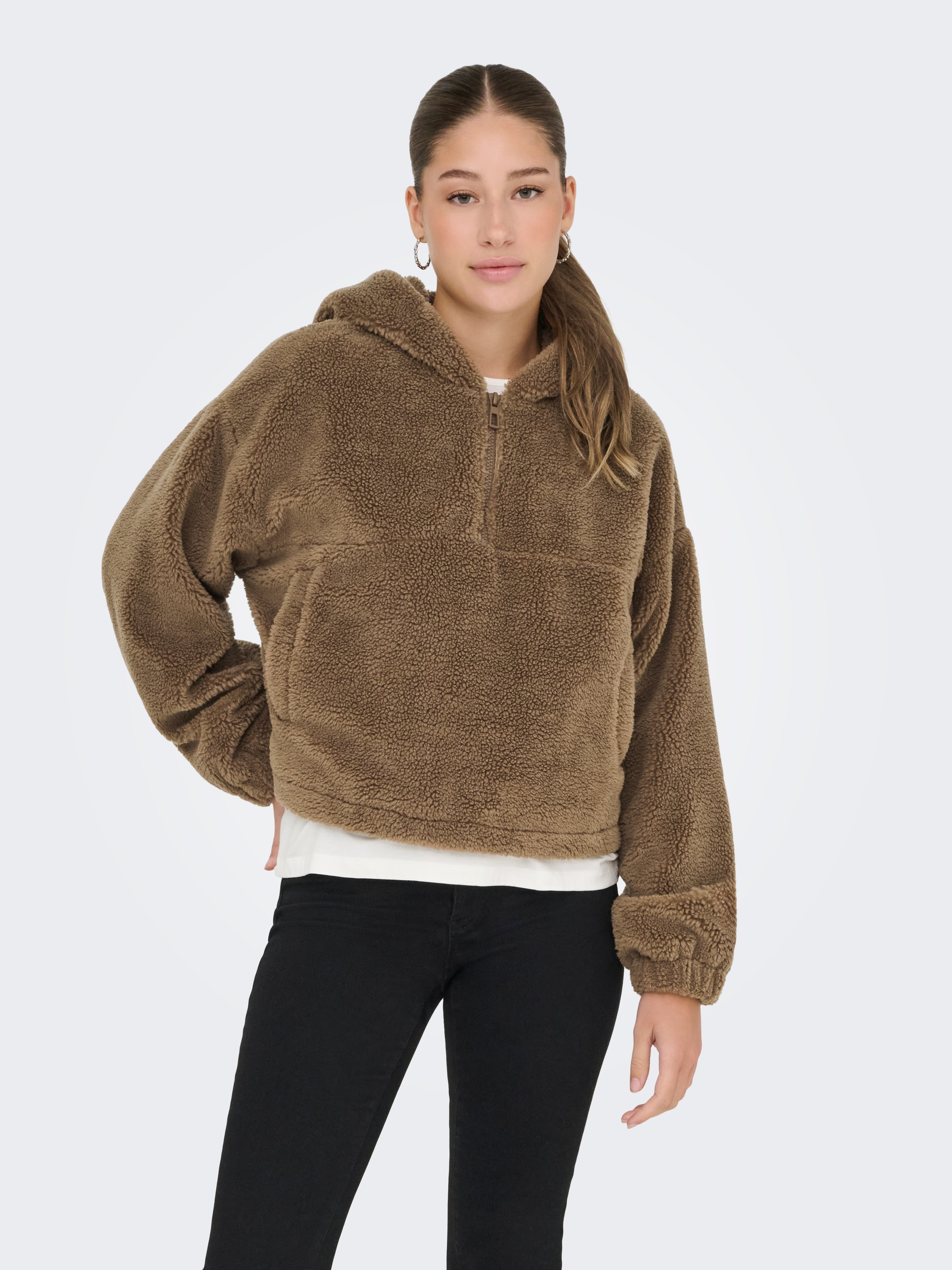 ONLY Fleecejacke »ONLSIENA TEDDY ANORAK LIFE CC OTW«, mit Kapuze