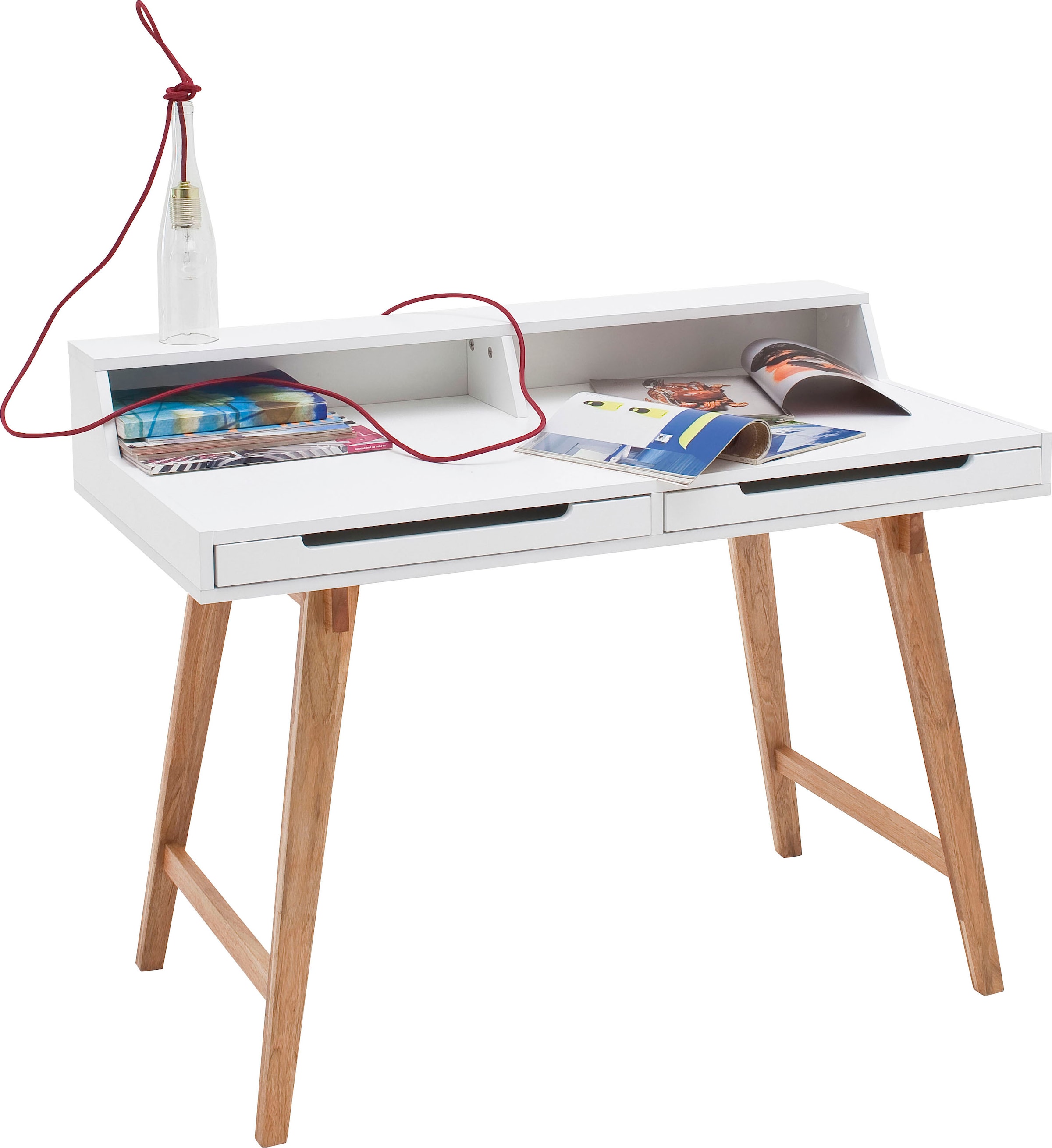 MCA furniture Schreibtisch »Tiffy«, weiss matt lackiert, Gestell Massivholz buchefarben, Breite 110 cm