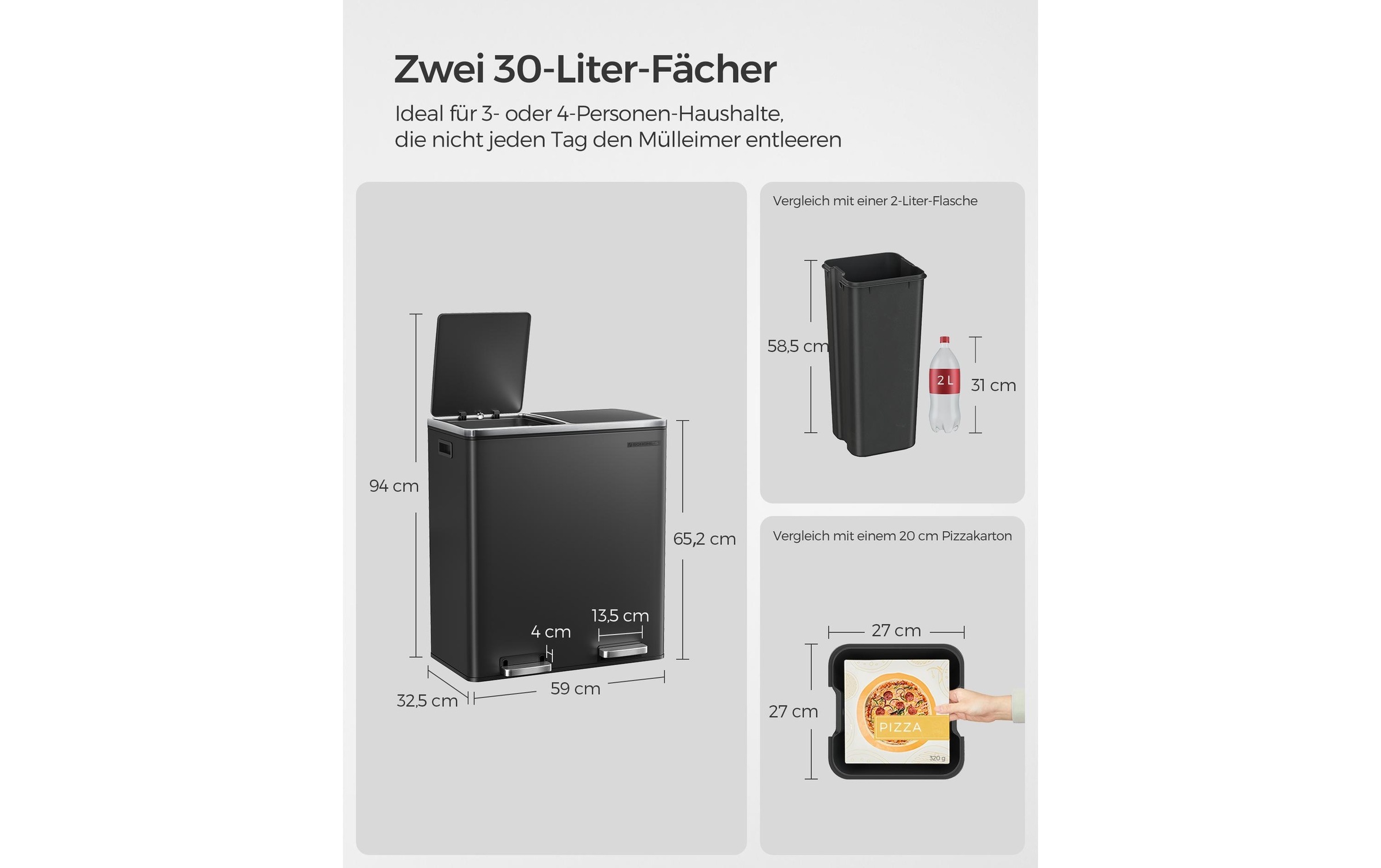 SONGMICS Mülleimer »2 x 30 l«, 2 Behälter