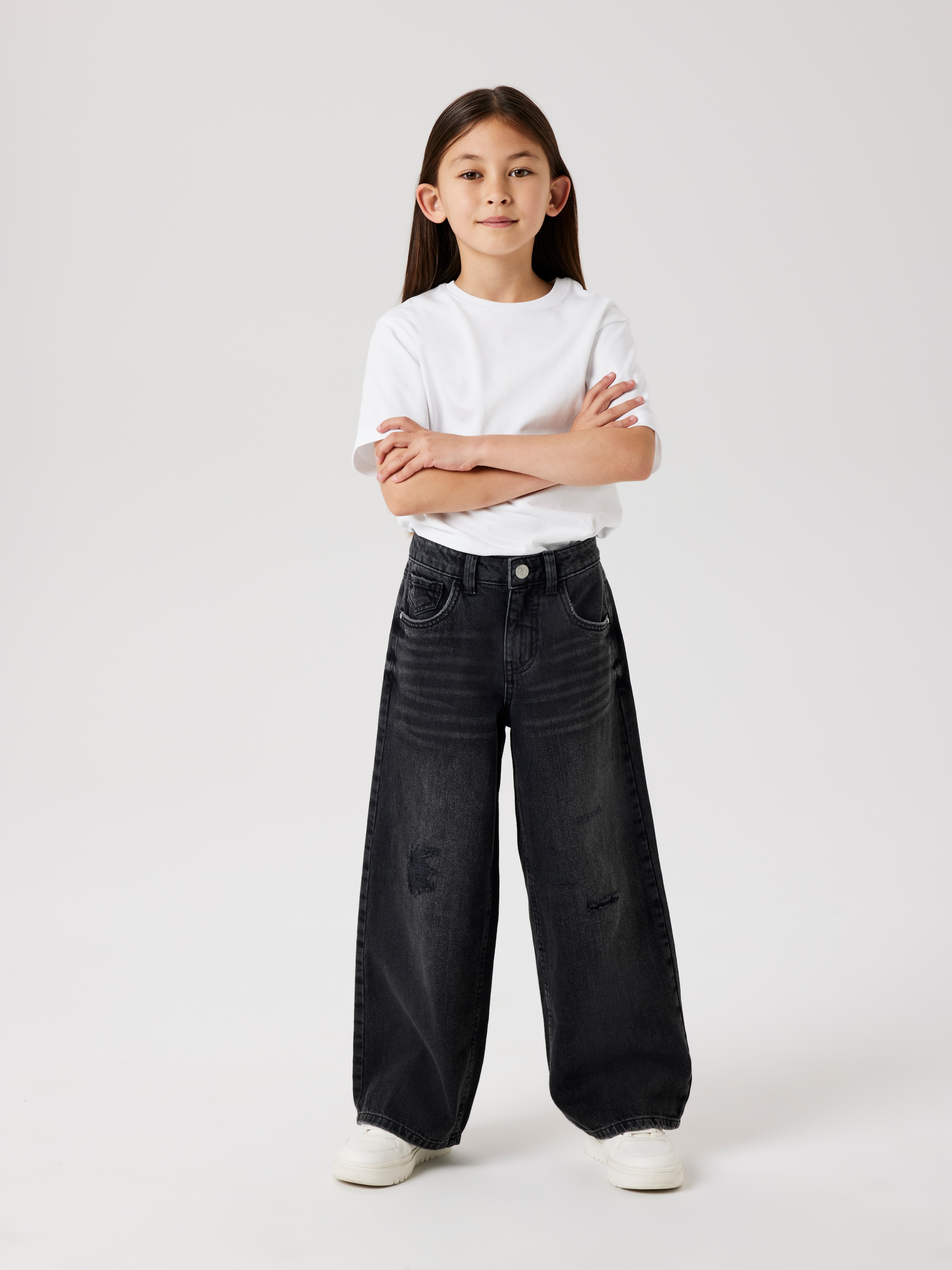 Name It 5-Pocket-Jeans »NKFROSE für Mädchen mit Destroyed-Effekt und hohem Bund« normal, Denim, Abriebeffekte, Reissverschluss