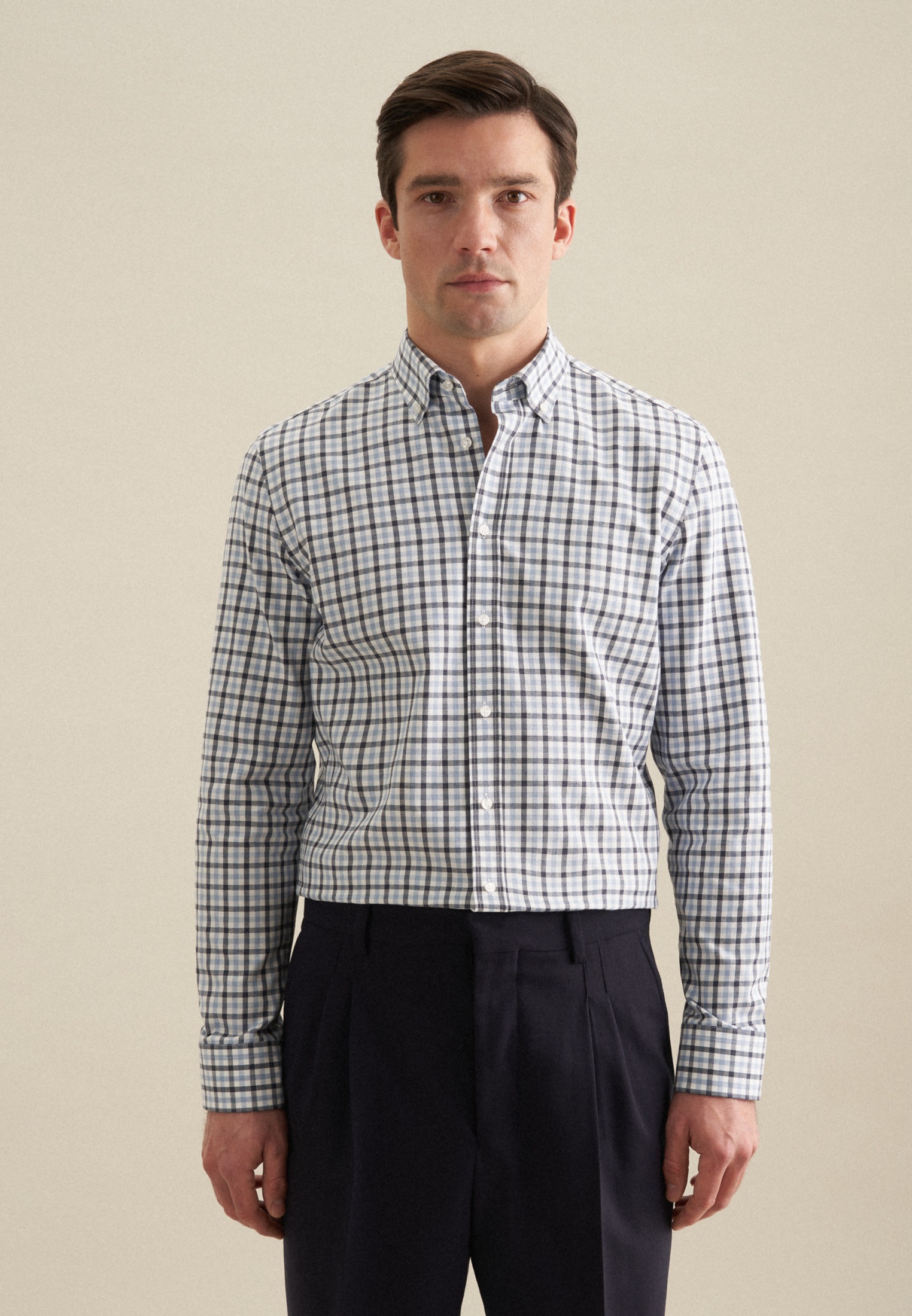 seidensticker Flanellhemd »Shaped« Shaped 1/1 Button-Down-Kragen Karo