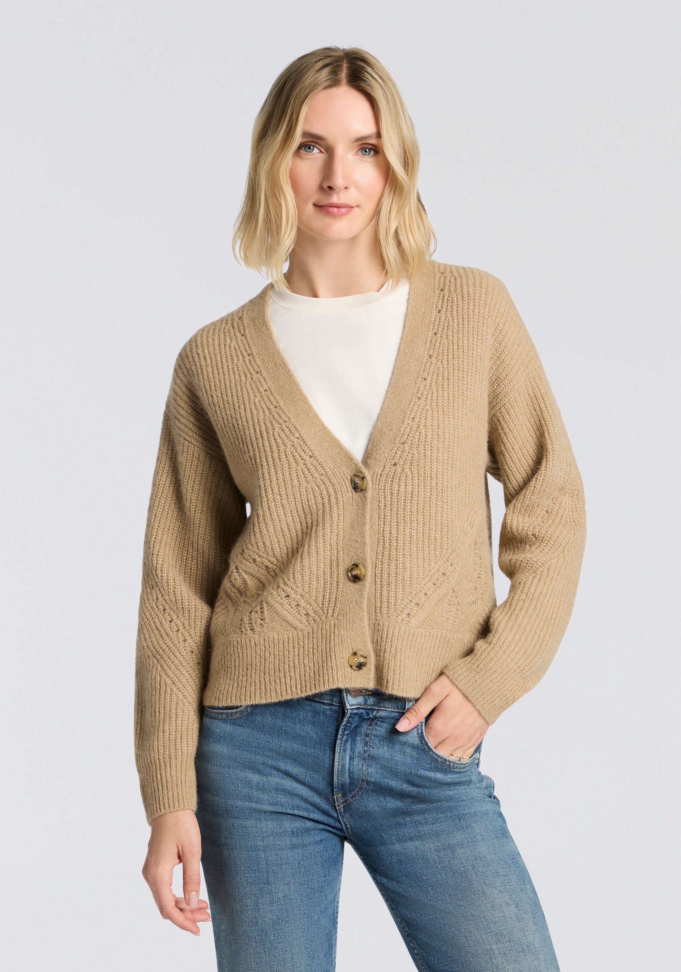 BOSS ORANGE Cardigan »Fortellini Premium Damenmode« mit Ajourstrickmuster