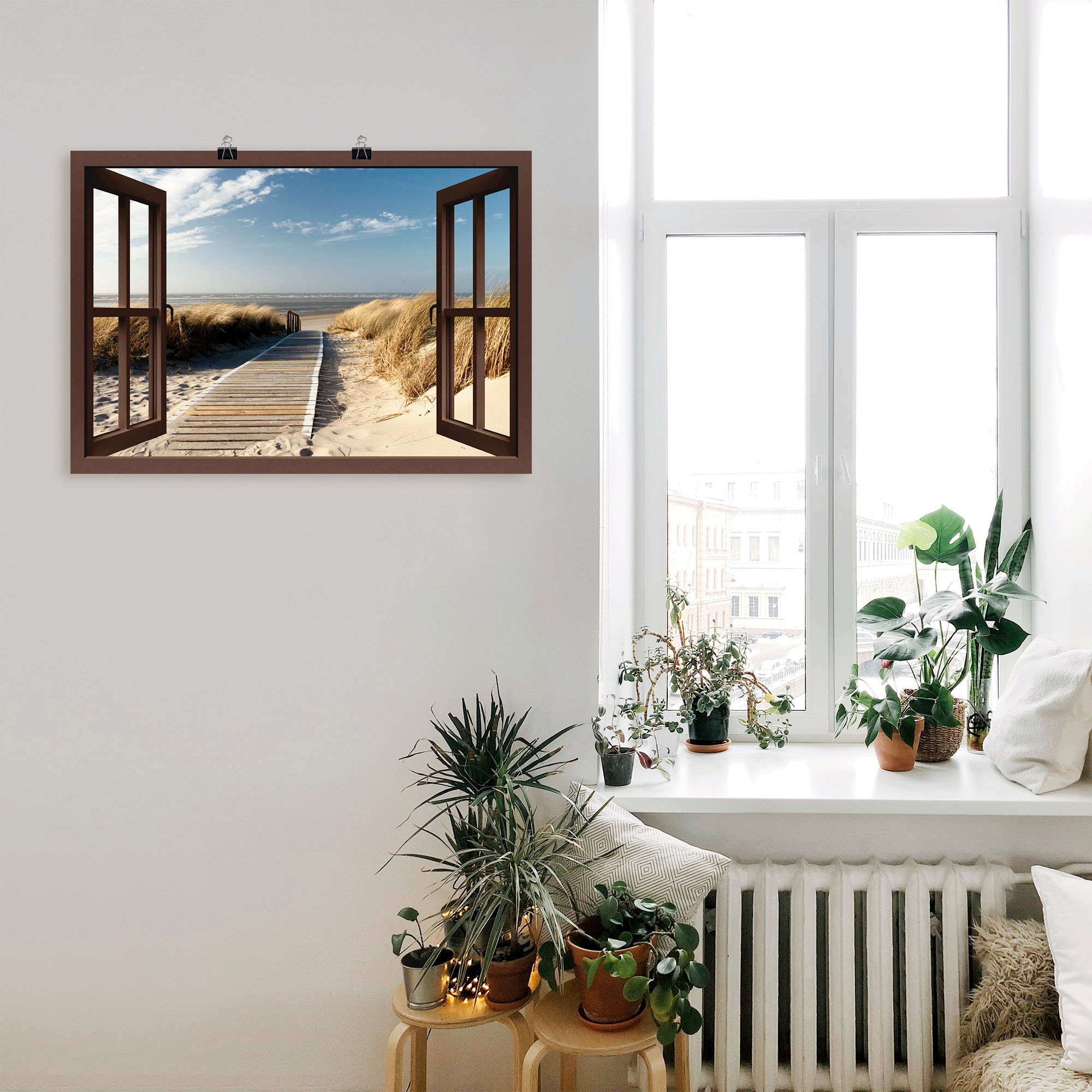 »Fensterblick Wandbild Grössen (1 Wandaufkleber Artland Poster Nordseestrand | Langeoog«, oder Fensterblick, auf versch. kaufen in Jelmoli-Versand Leinwandbild, als St.), online