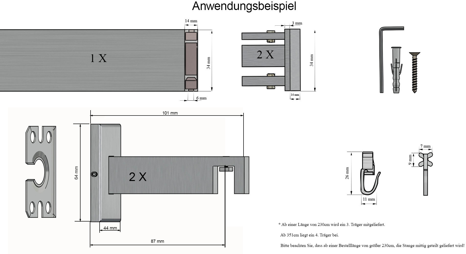 indeko Gardinenstange »Bern«, 1 läufig-läufig, Wunschmasslänge, Innenlauf Komplett-Set inkl. Gleitern und Montagematerial