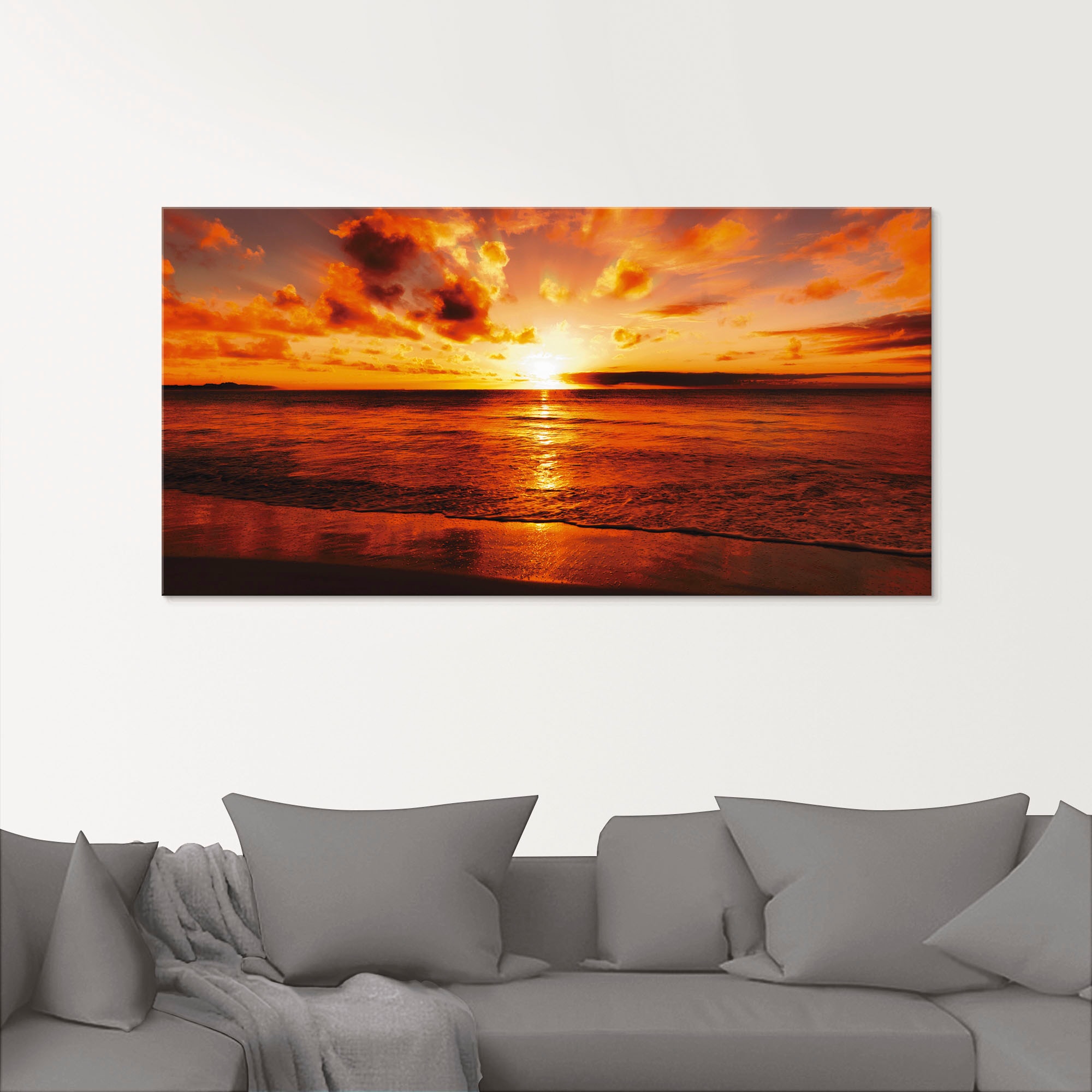 Artland Glasbild »Schöner Sonnenuntergang Strand«, Gewässer, (1 St.), in verschiedenen Grössen