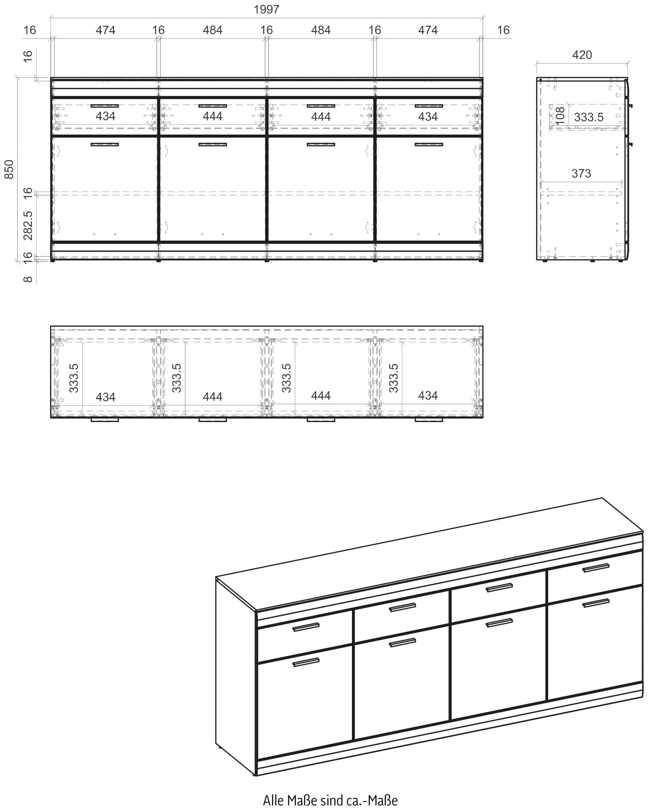 INOSIGN Sideboard »SCARA«, mit Applikation Zinneiche Dekor, Breite 200 cm, mit  Softclose-Funktion online kaufen | Jelmoli-Versand | Vitrinenschränke