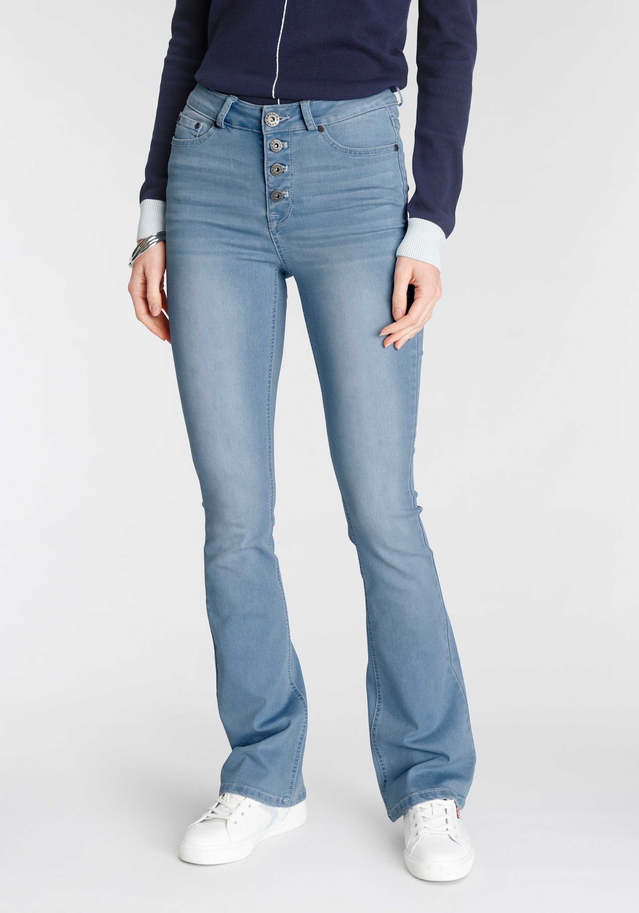 mit Waist Jelmoli-Versand High »Ultra durchgehender Arizona Schweiz Bootcut-Jeans shoppen online bei Knopfleiste Stretch«,