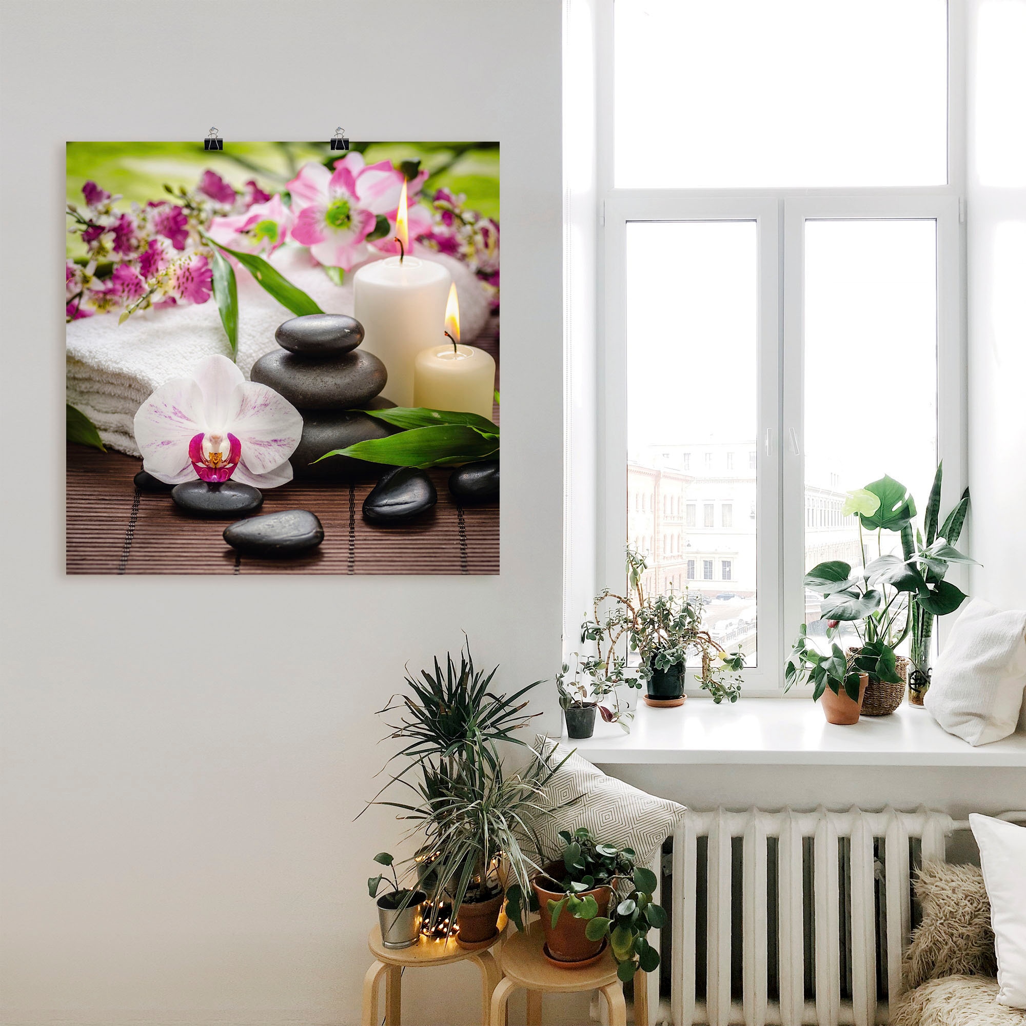 Artland Wandbild »Spa Orchideen Bambus Kerze«, Zen Bilder, (1 St.), als Alubild, Outdoorbild, Leinwandbild, Poster, Wandaufkleber