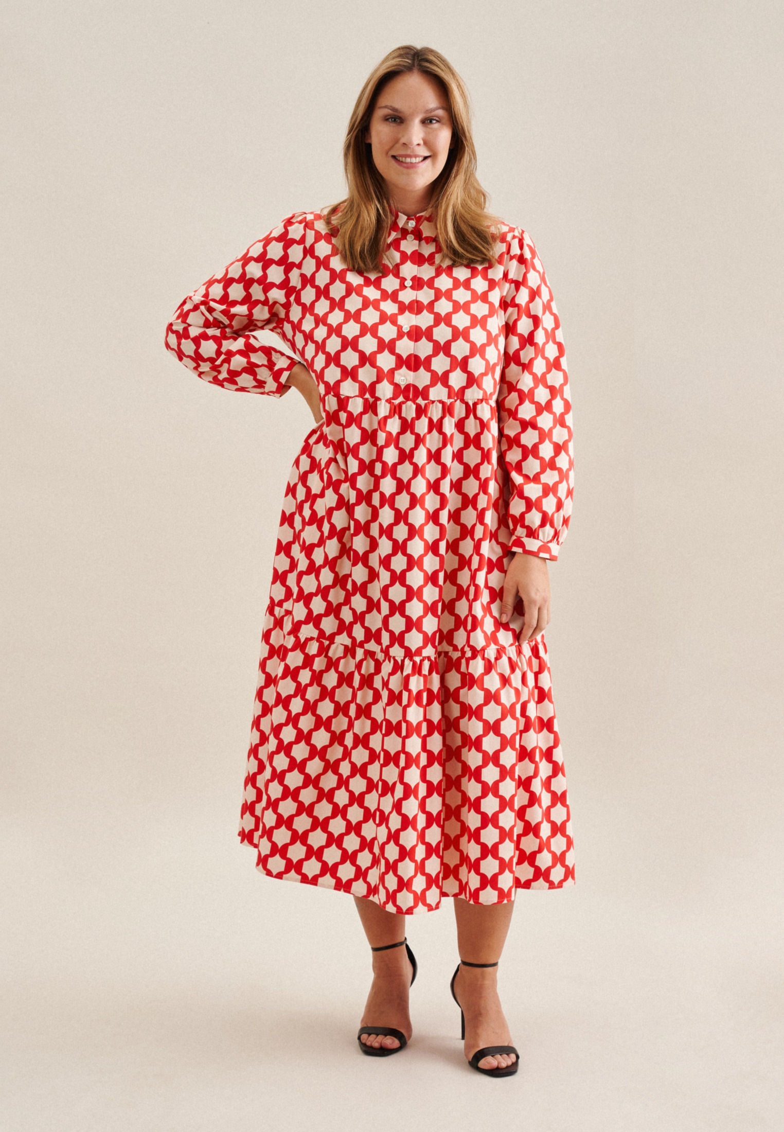 seidensticker Sommerkleid »Schwarze Rose« Langarm Kragen Geometrische Muster