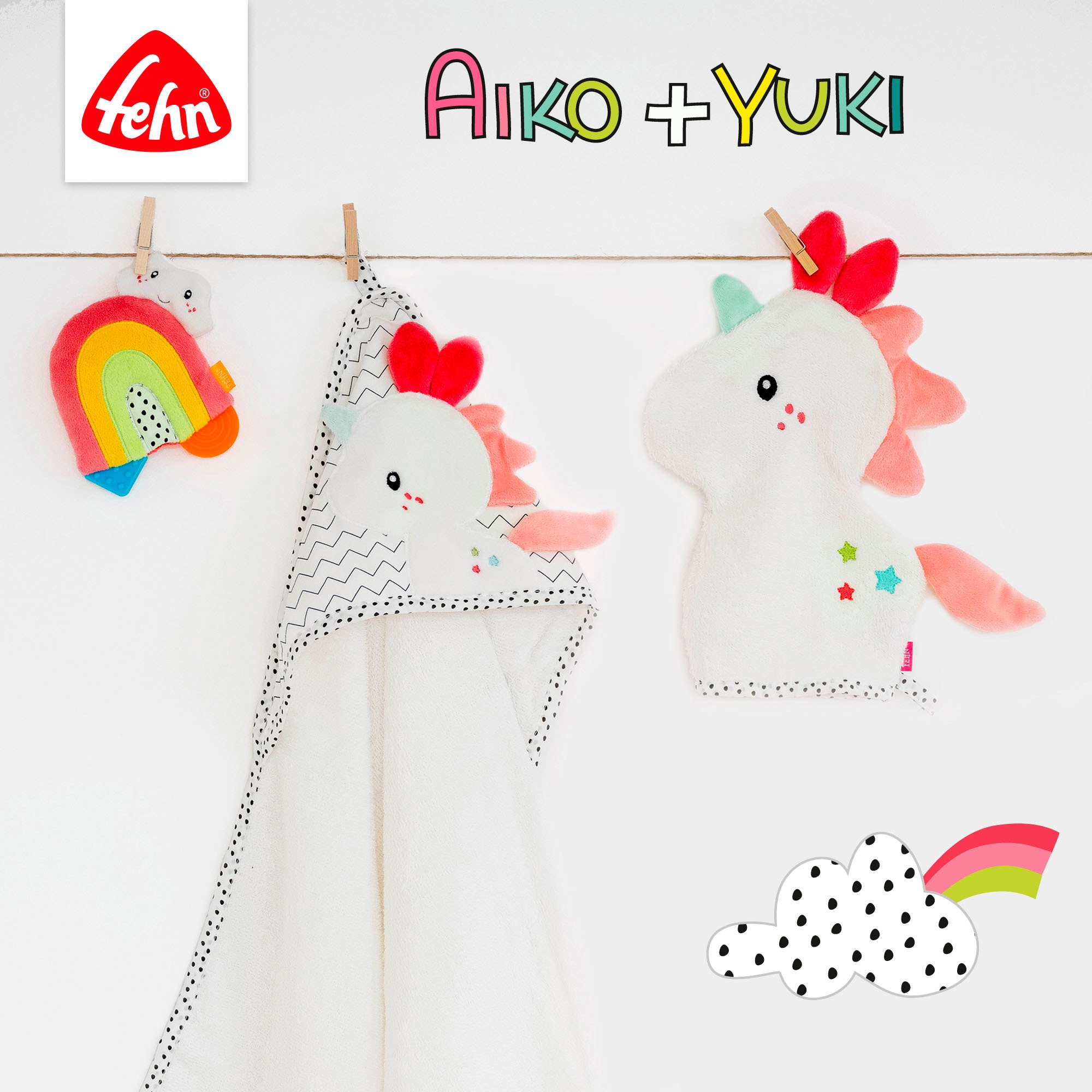 Fehn Schmusetuch »Aiko & Yuki, Einhorn«, mit Befestigungsring für Schnuller