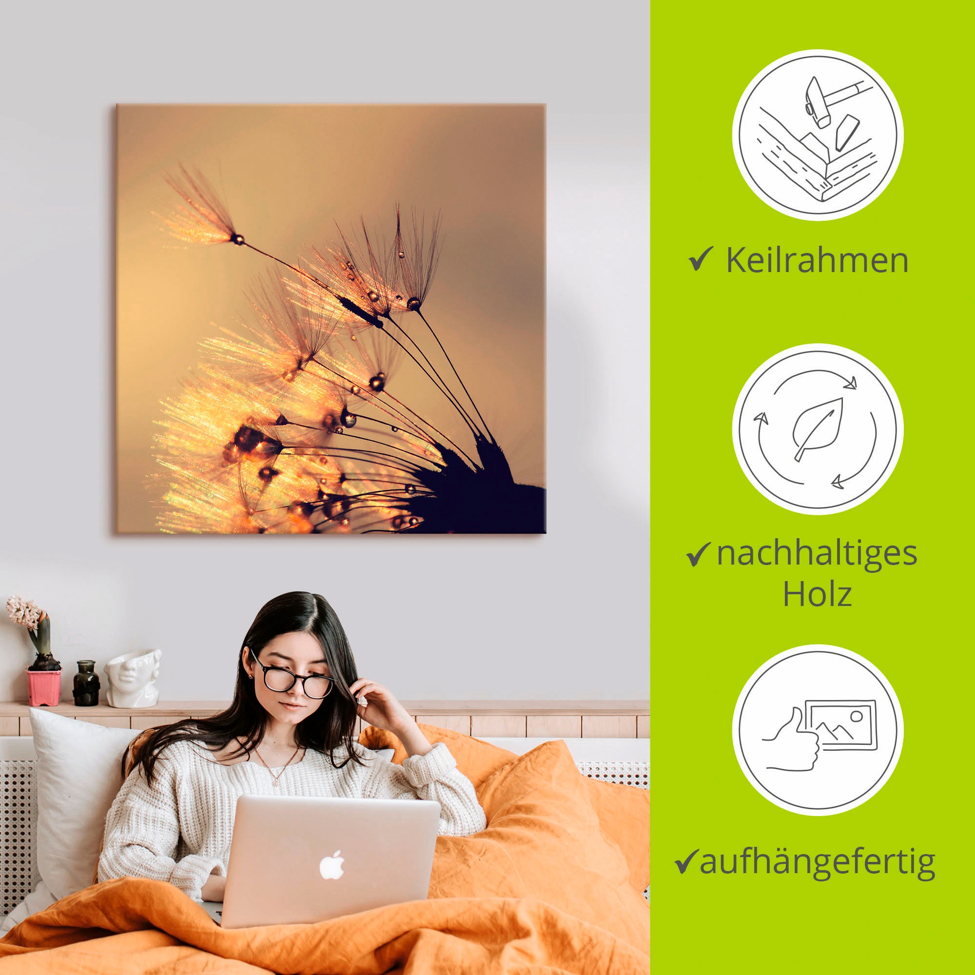 Artland Leinwandbild »Pusteblume Goldene Schirmchen«, Blumen, (1 St.), auf Keilrahmen gespannt