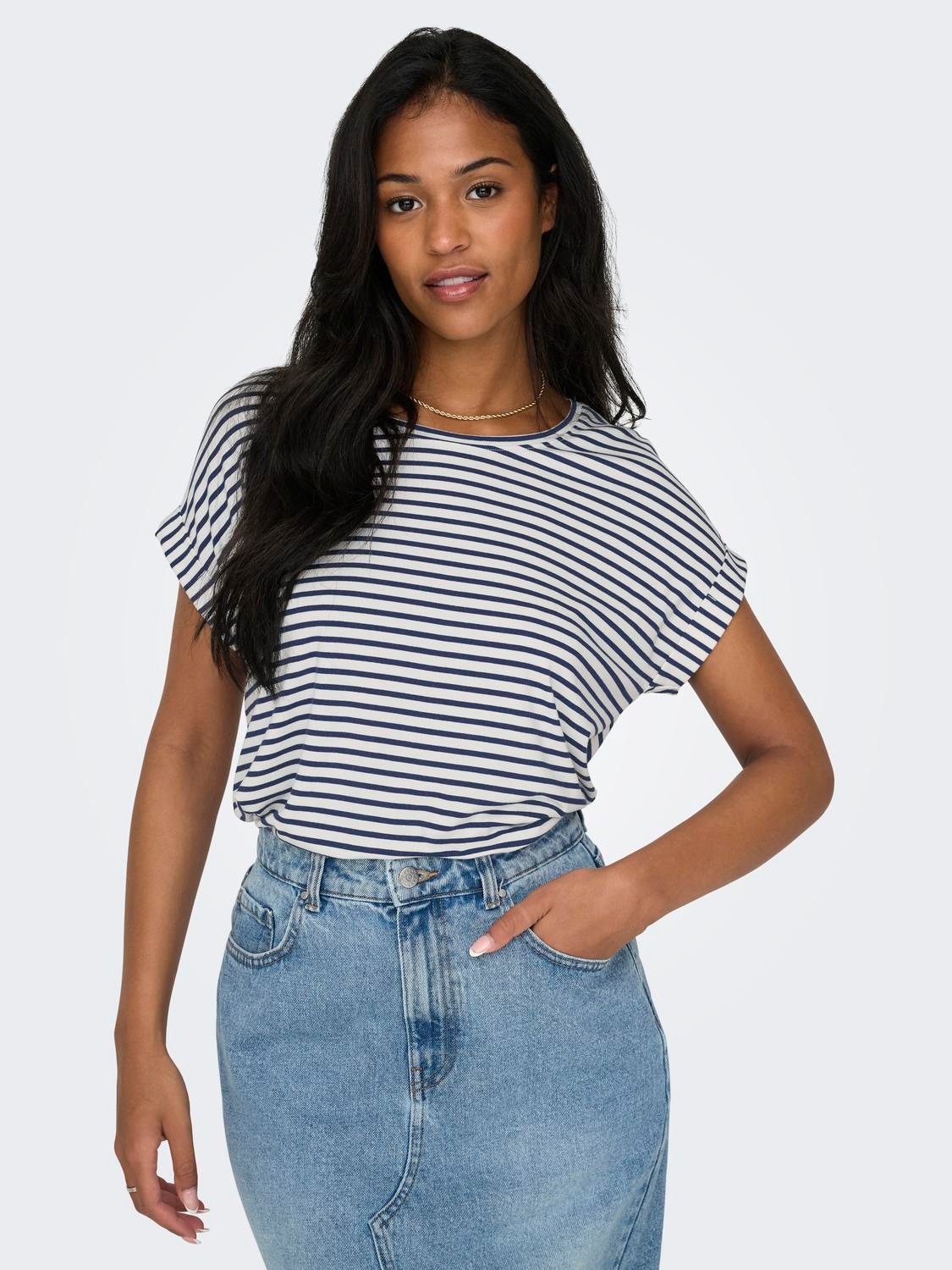 ONLY T-Shirt »ONLMOSTER – Kurzarmshirt mit Aufschlag für lässige Looks«, gestreift, lässig geschnitten, Jersey, Rundhals, Viskosemischung