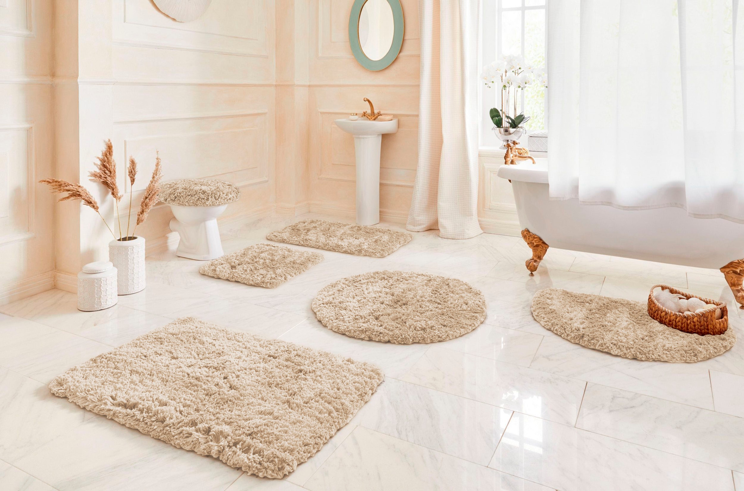 Guido Maria Kretschmer Home&Living Badematte »Micro exclusiv, Badvorleger, Badezimmer Teppich«, rutschhemmend beschichtet, strapazierfähig-schnell trocknend-fussbodenheizungsgeeignet, Badteppich, Badematten auch als 3 teiliges Set & rund erhältlich