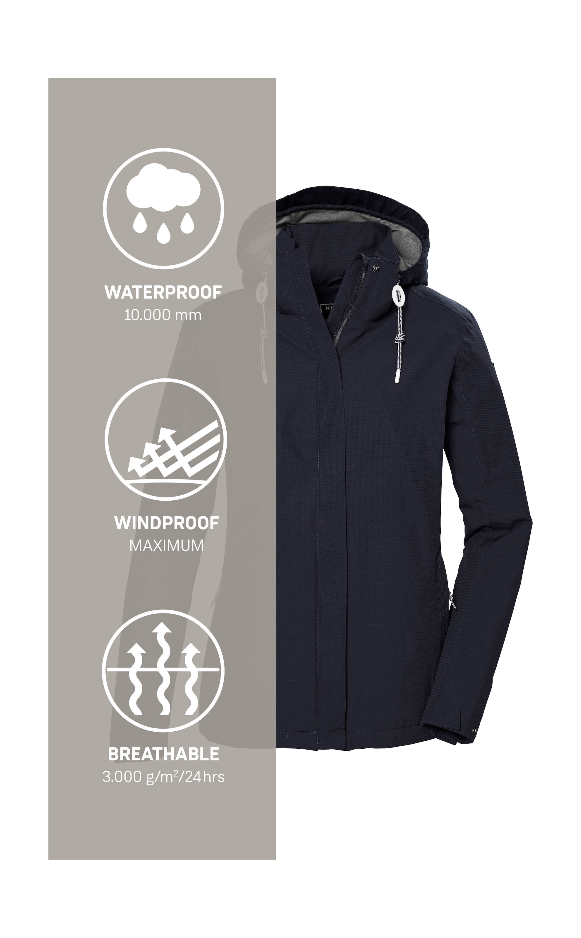 Killtec Outdoorjacke »KOS 61 WMN JCKT«, Funktionsjacke: wasser- und winddicht, atmungsaktiv, abnehmbare Kapuze