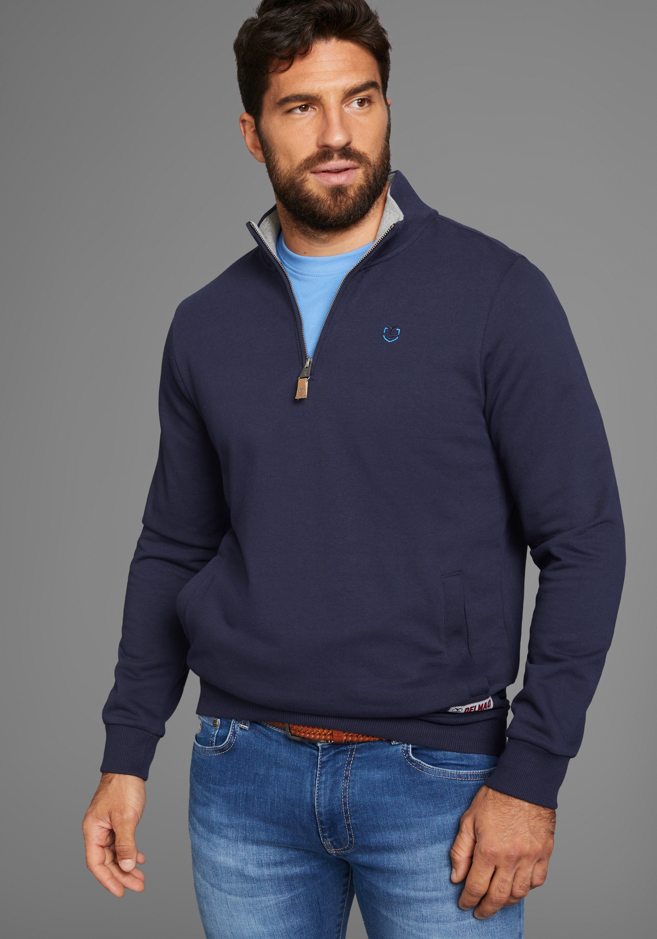 DELMAO Sweatshirt, mit Henley Kragen - NEUE KOLLEKTION