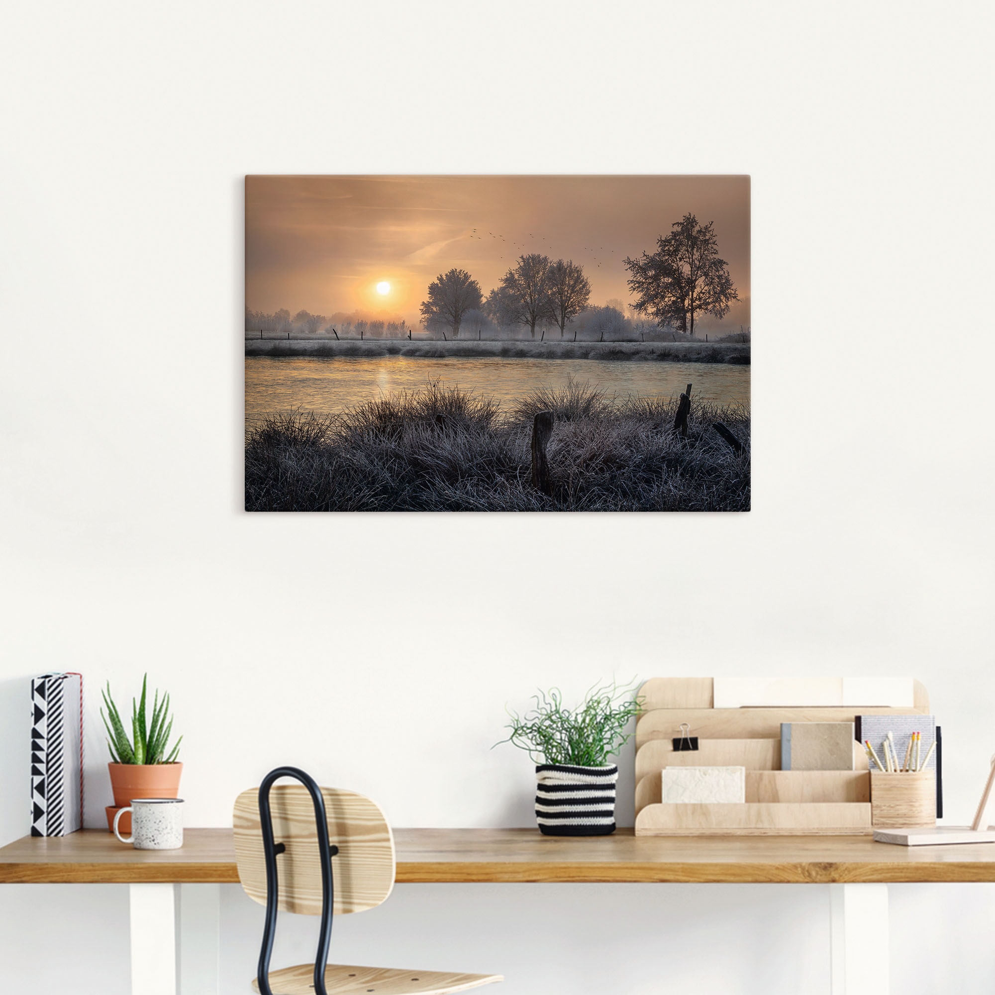 Artland Wandbild »Ein Wintertag beginnt«, Bilder vom Sonnenuntergang & -aufgang, (1 St.), als Alubild, Outdoorbild, Leinwandbild, Wandaufkleber, versch. Grössen