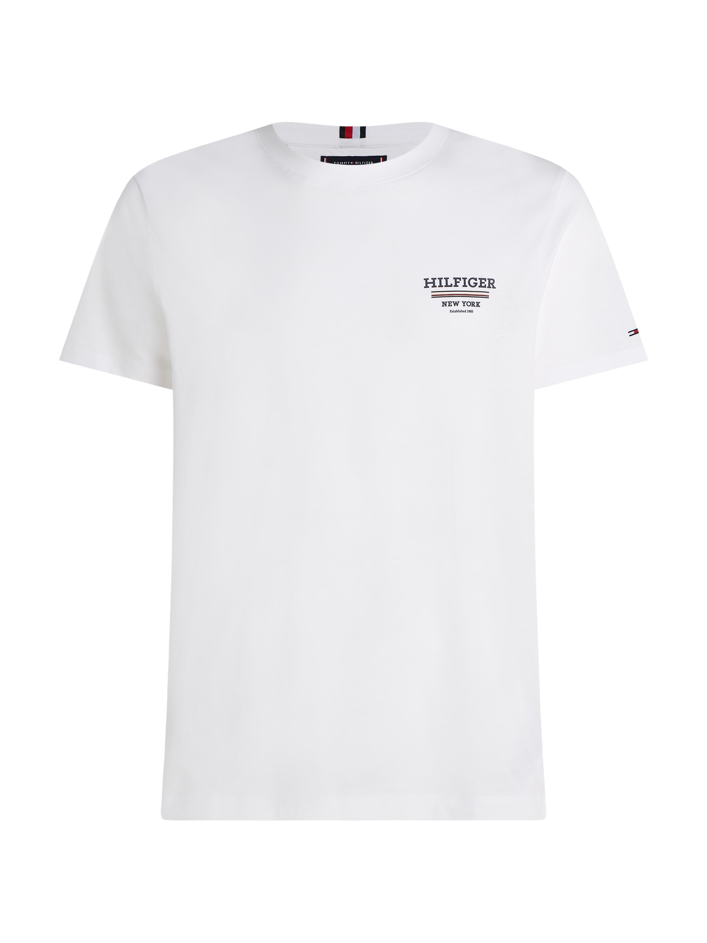Tommy Hilfiger T-Shirt »HILFIGER GLOBAL STRIPE TEE«, kontrastfarbener Print auf de Brust