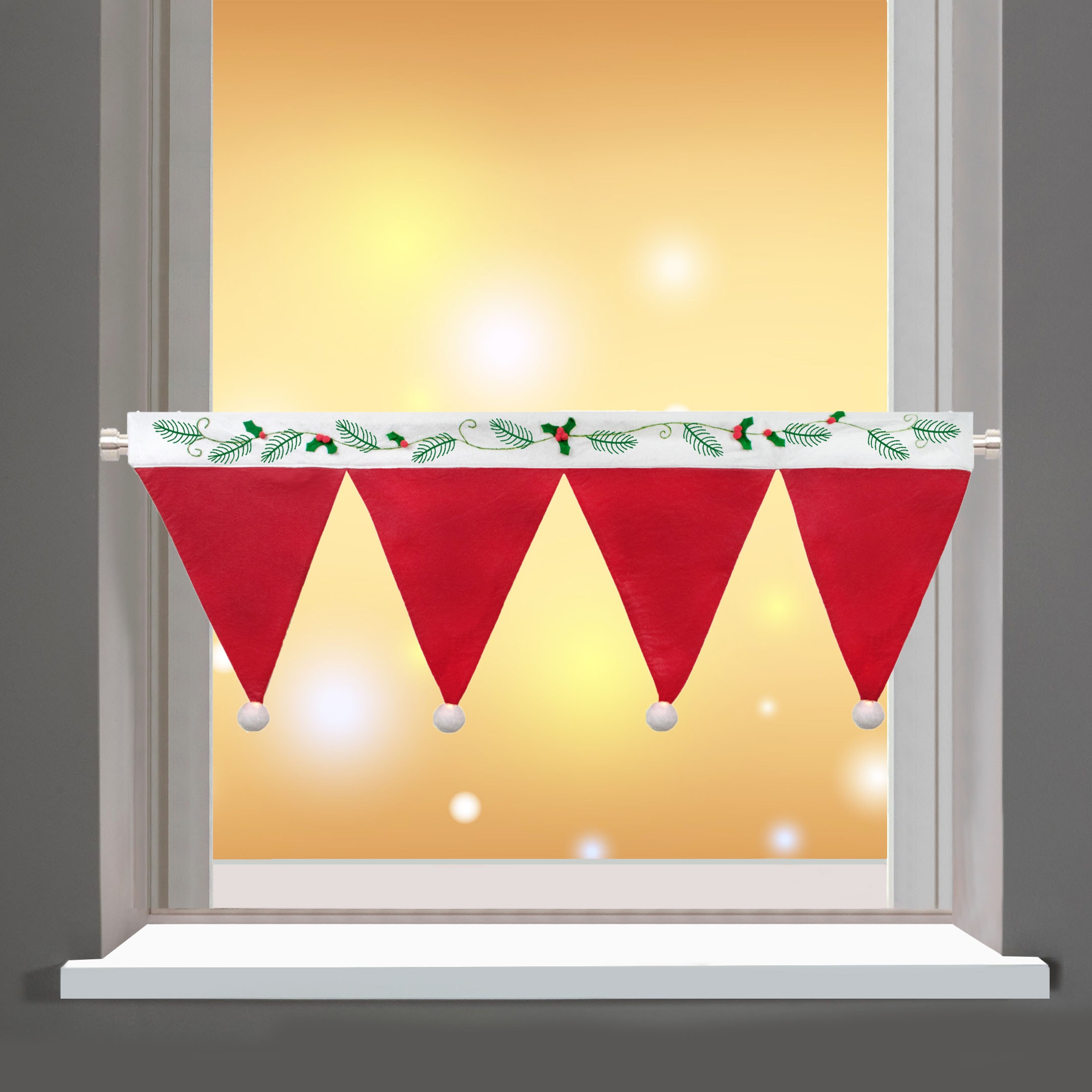 Delindo Lifestyle Scheibengardine »Weihnachtsmütze«, (1 bestellen Jelmoli-Versand mit für Stangendurchzug, die mit Küche, LED-Beleuchtung St.), | online