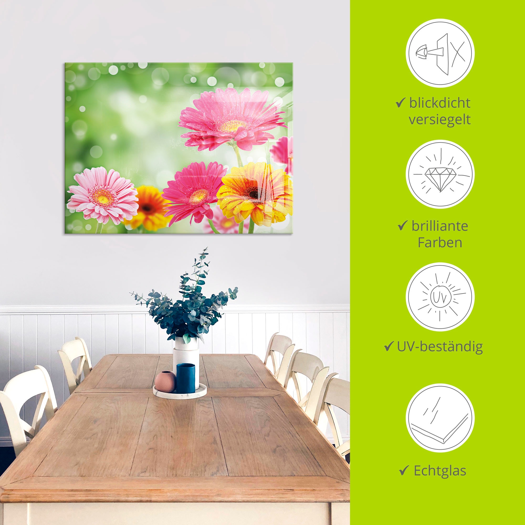 Artland Glasbild »Natürliche Romantik - Gerberas«, Blumen, (1 St.), in verschiedenen Grössen