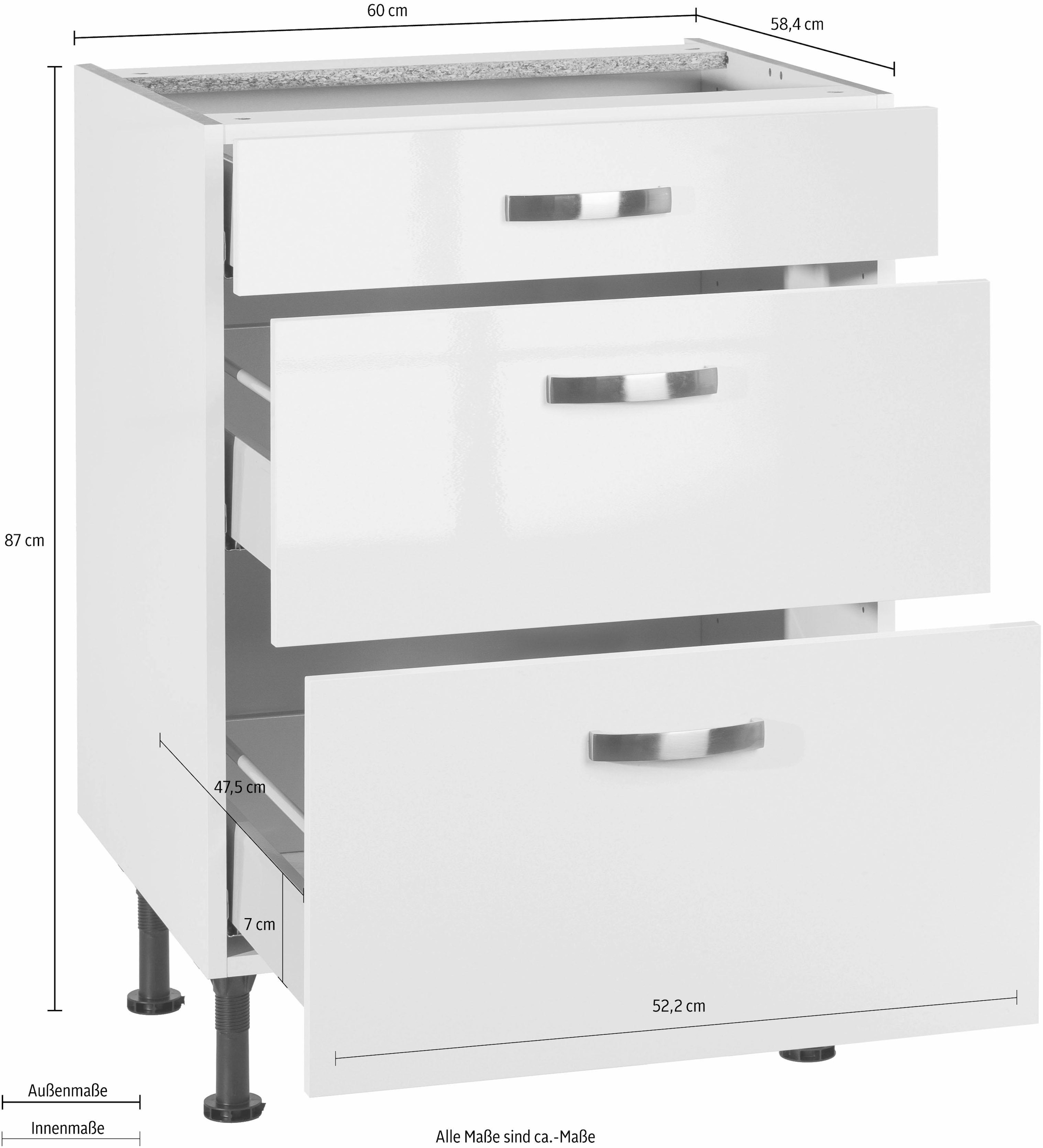 KOCHSTATION Unterschrank »KS-Cara«, Breite 60 cm, mit Vollauszügen und Soft-Close-Funktion