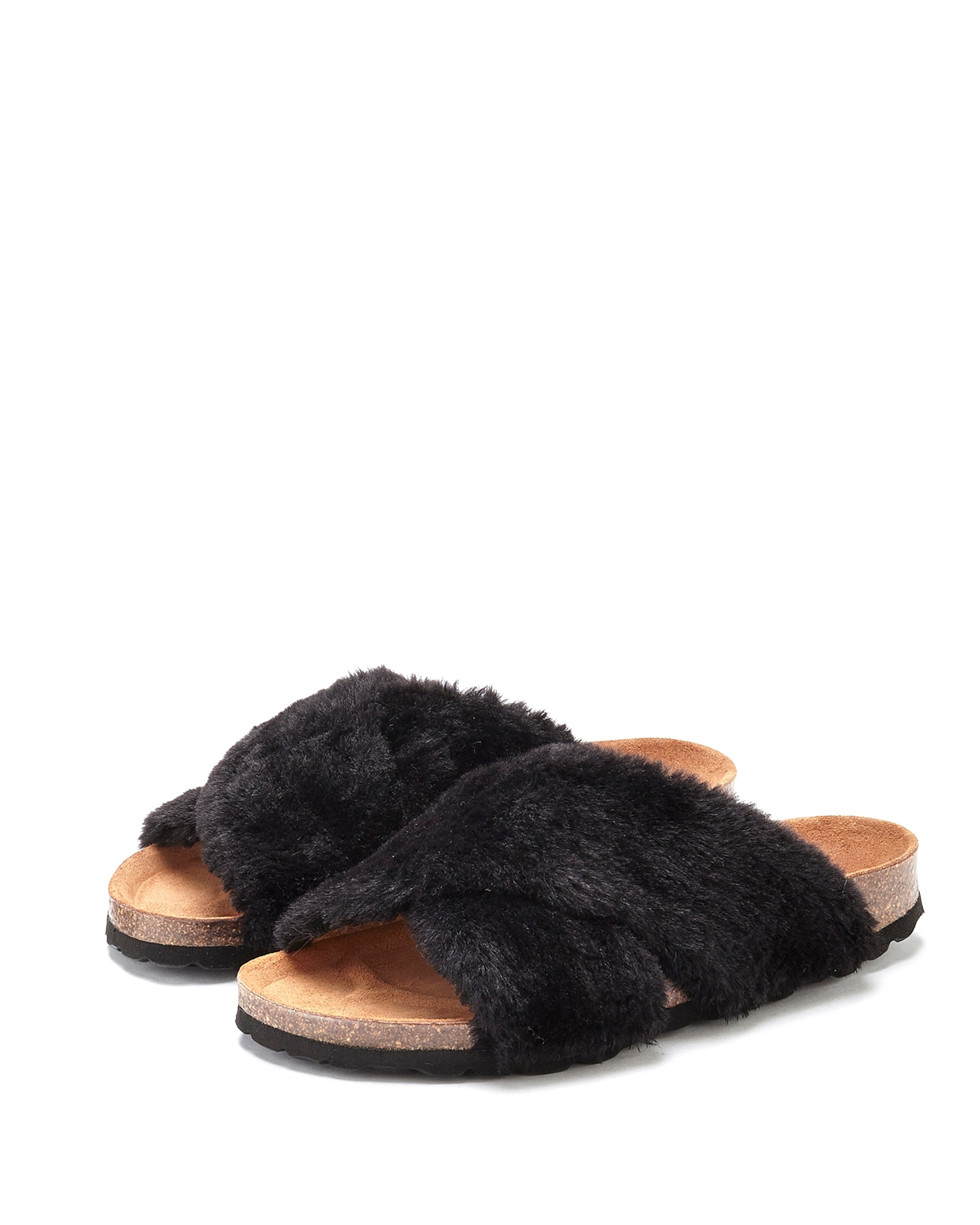 LASCANA Pantolette »Hausschuh, Mule, Sandale, offener Schuh,«, mit Korkfussbett und Fellimitat