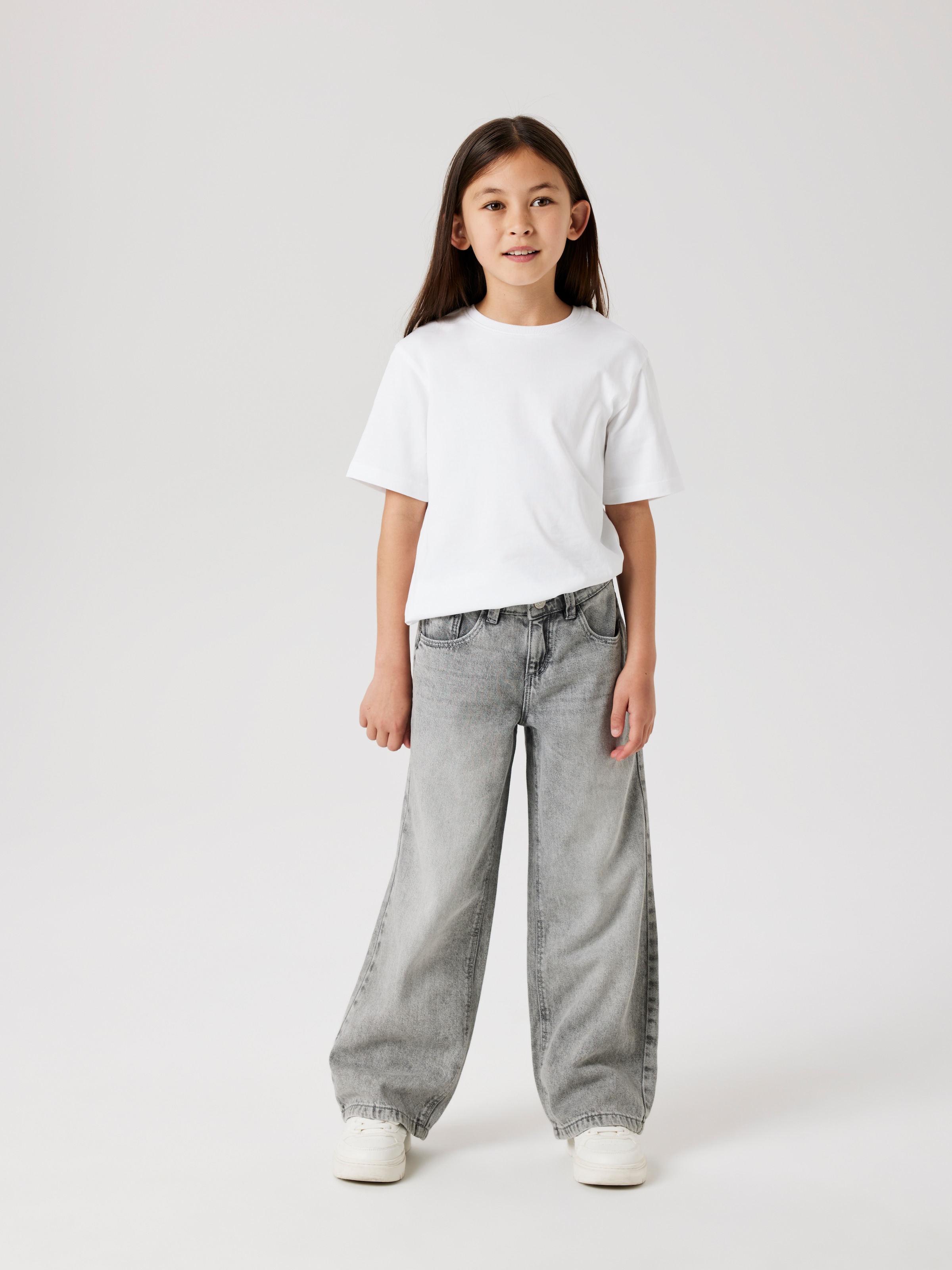 Name It Weite Jeans »NKFROSE für Mädchen mit weitem Bein und klassischem Sitz« normal, Denim, Abriebeffekte, Reissverschluss