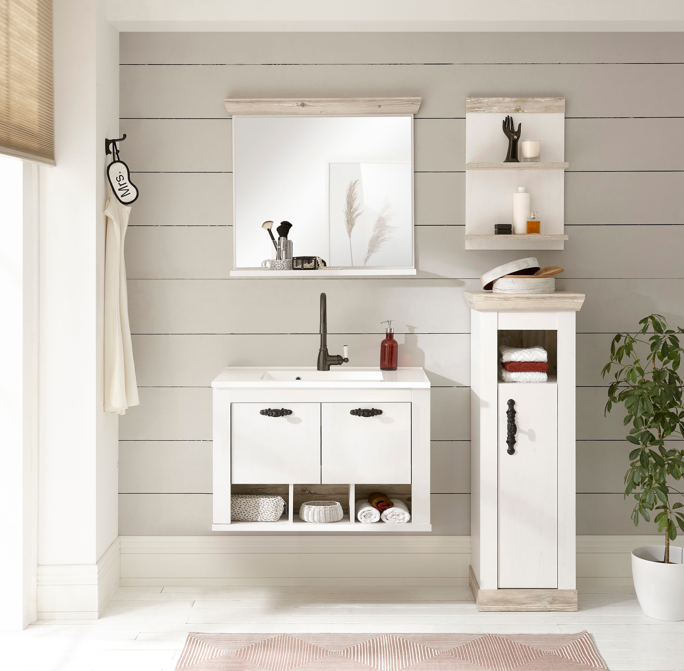 Home affaire Badspiegel »Florenz, Spiegel im Landhausstil«, in Pinie Weiss, mit Ablagefläche, Breite 80 cm