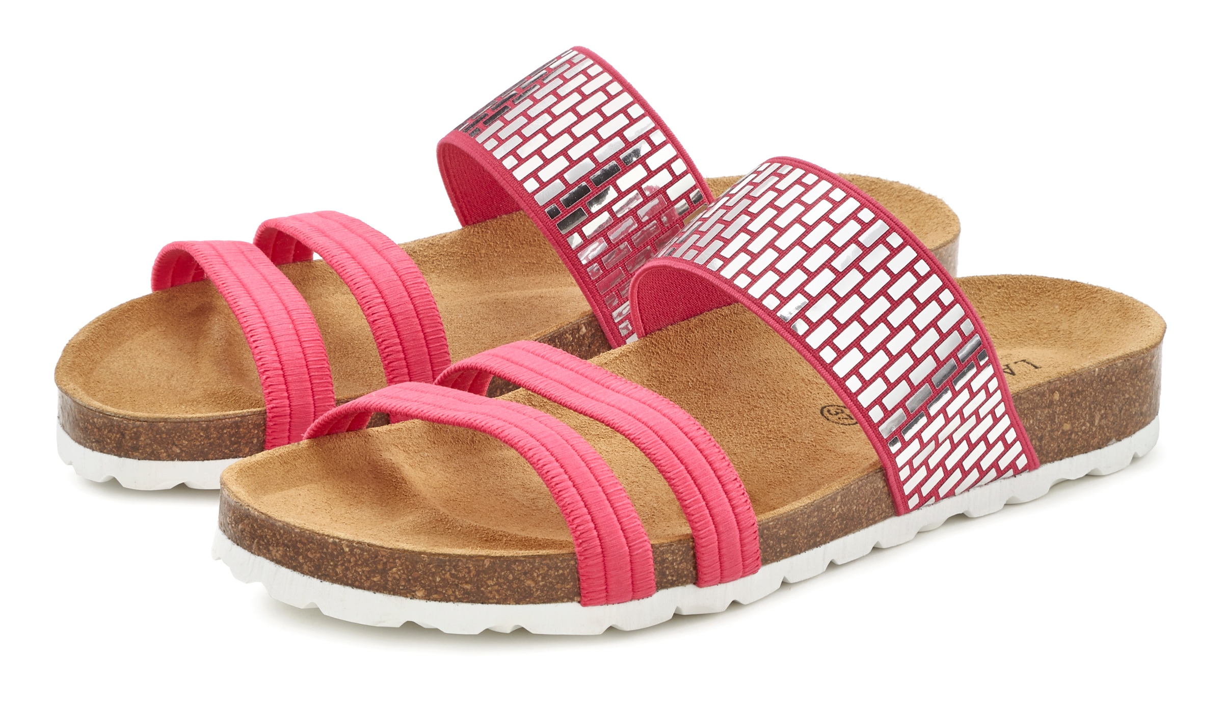 LASCANA Pantolette »Mule, Sandale, offener Schuh,« mit Komfortkorkfussbett aus Leder und elastischen Riemchen