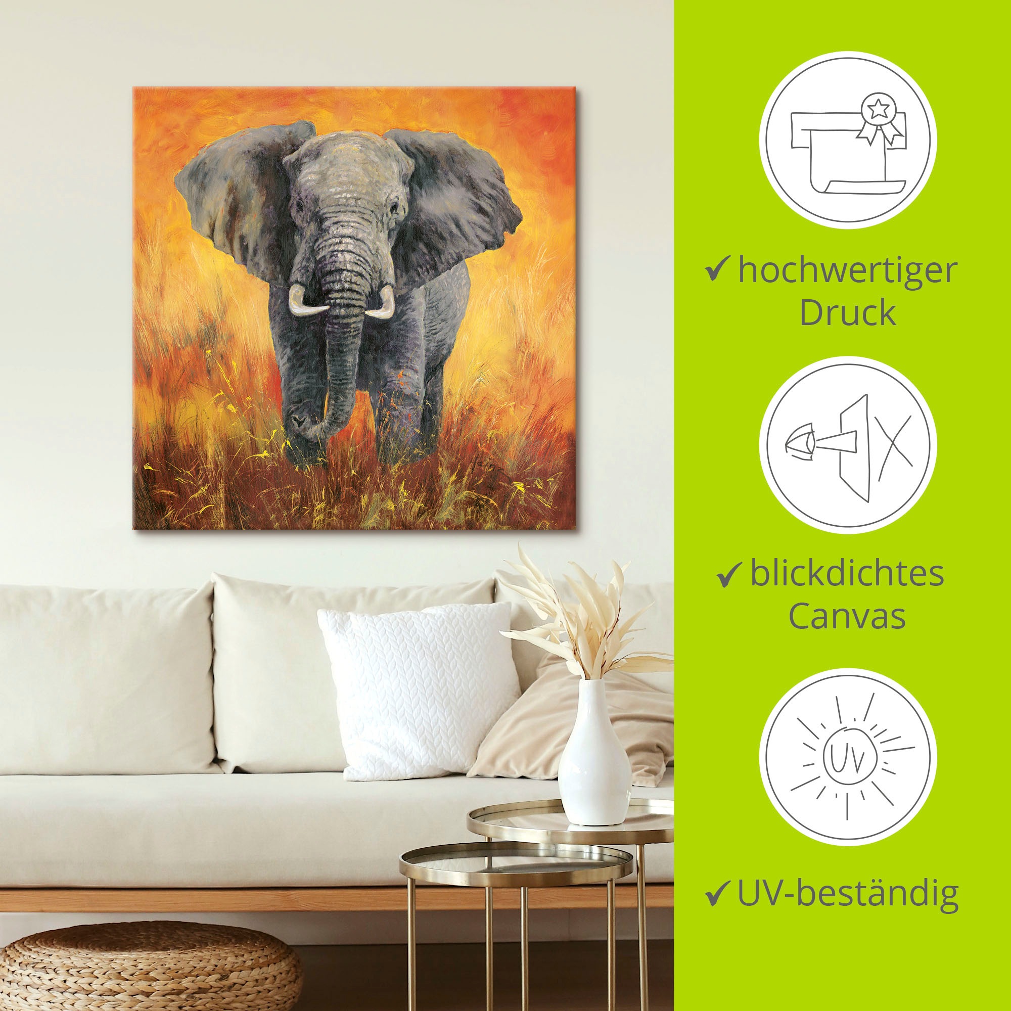 Artland Wandbild »Porträt Elefant«, Elefanten Bilder, (1 St.), als Alubild, Outdoorbild, Leinwandbild in verschied. Grössen