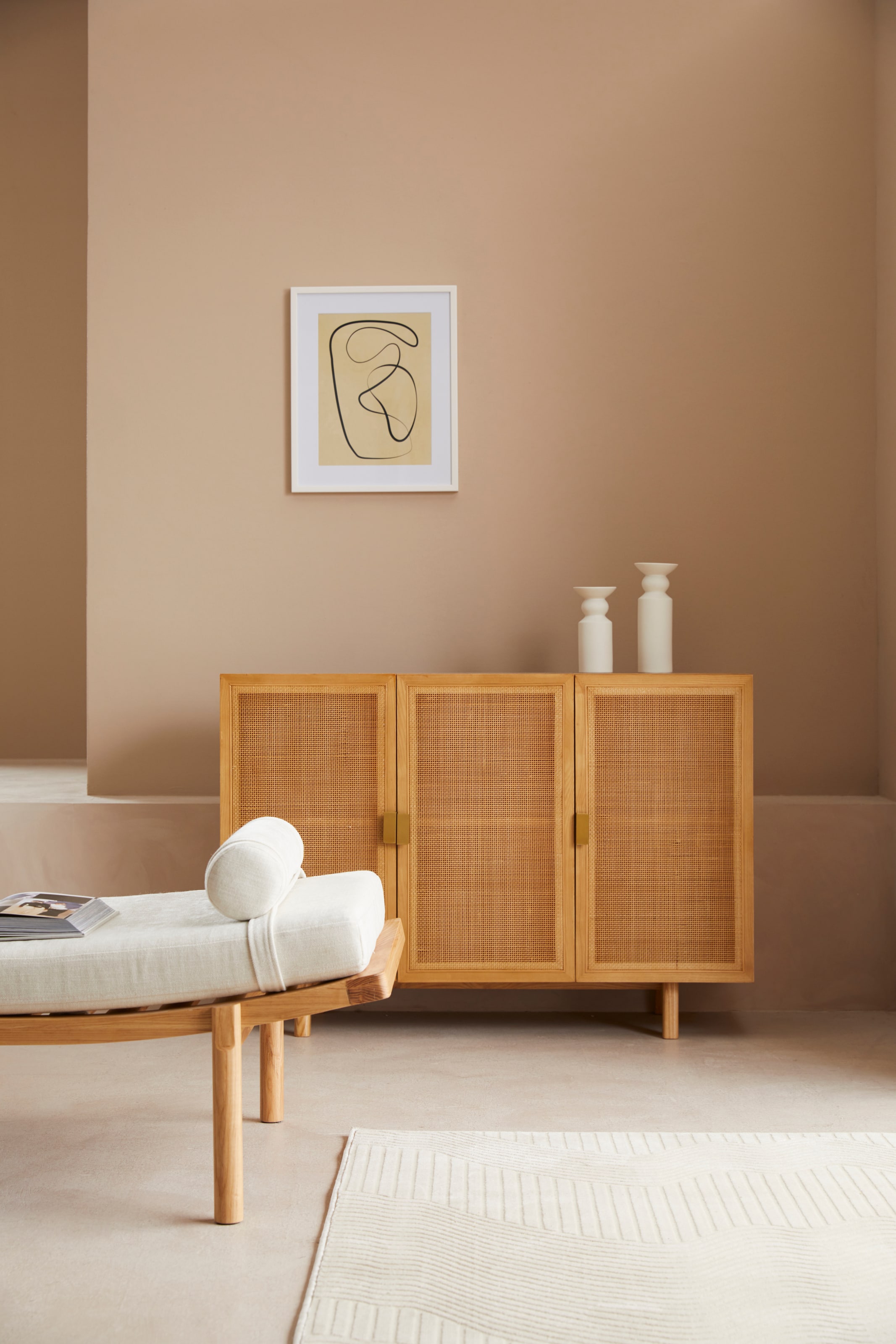 LeGer Home by Lena Gercke Kommode »Lina«, Mit Rattan Einsatz, 4 Innenfächer, teilmassiv