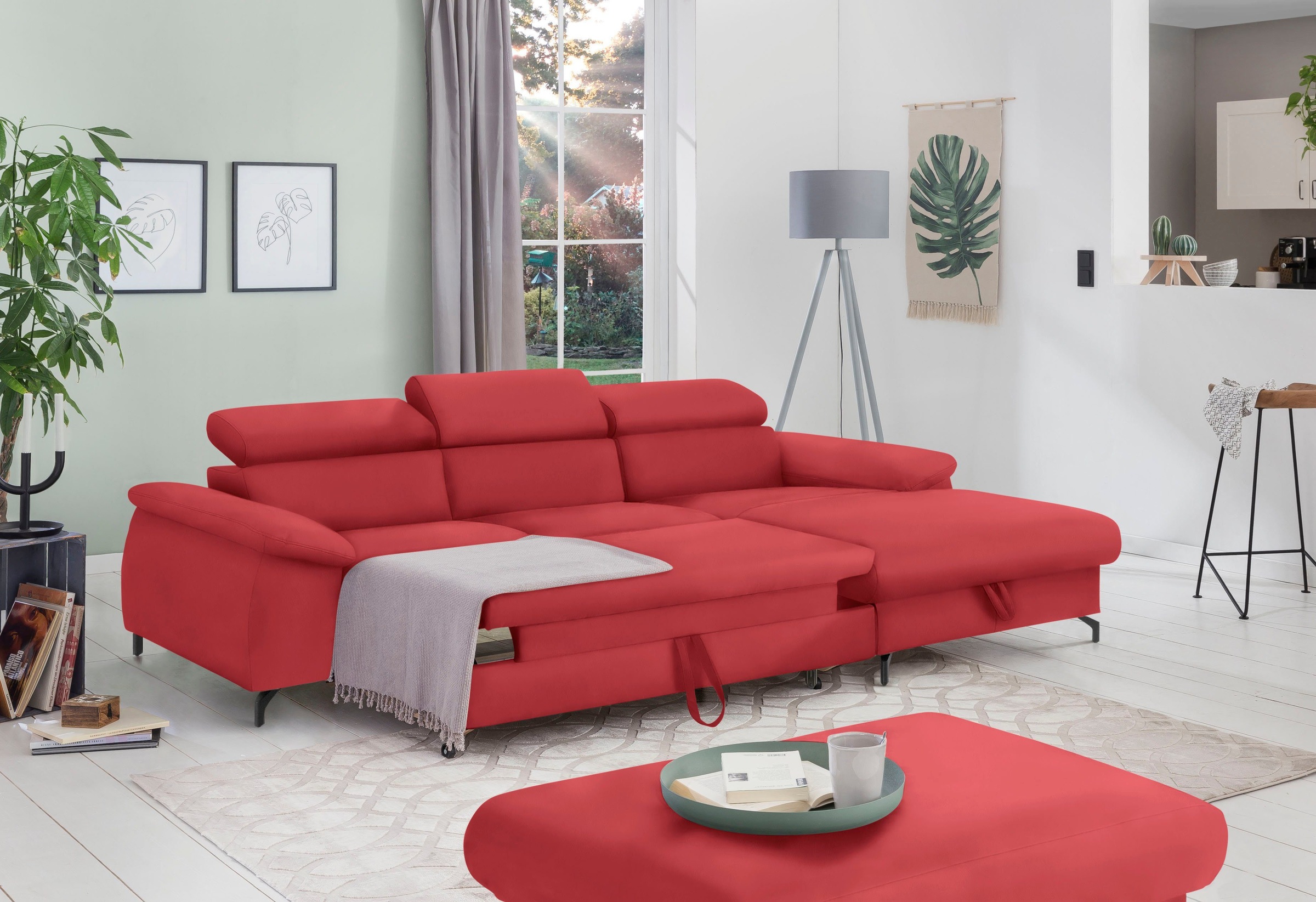 COTTA Polstergarnitur »Komaris L-Form«, (Set), Set bestehend aus: Ecksofa mit Kopfteilverstellung & Hocker