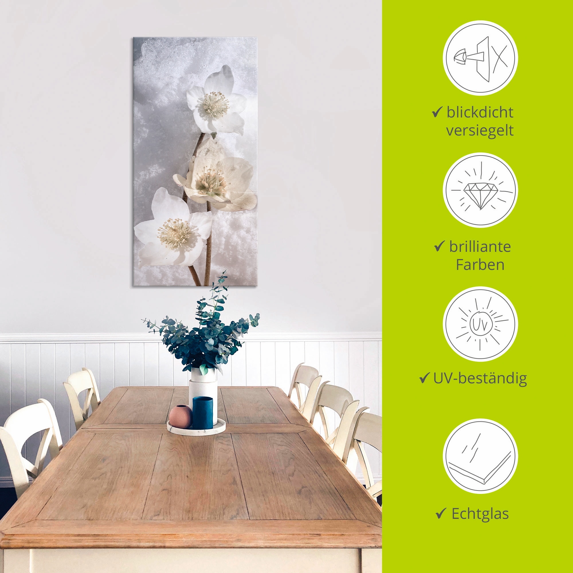 Artland Glasbild »Christrose im Schnee«, Blumen, (1 St.), in verschiedenen Grössen