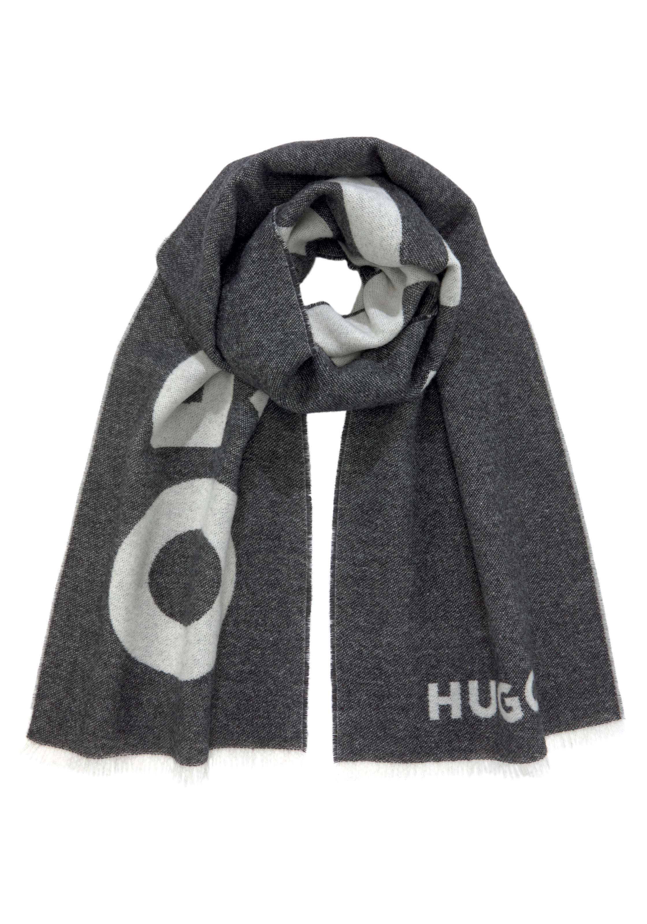 HUGO Schal »Alexie«, 200 cm mit kaufen Jelmoli-Versand aus 32 online x Woll-Mix Hugo-Logo, Kontrastfarbenem 