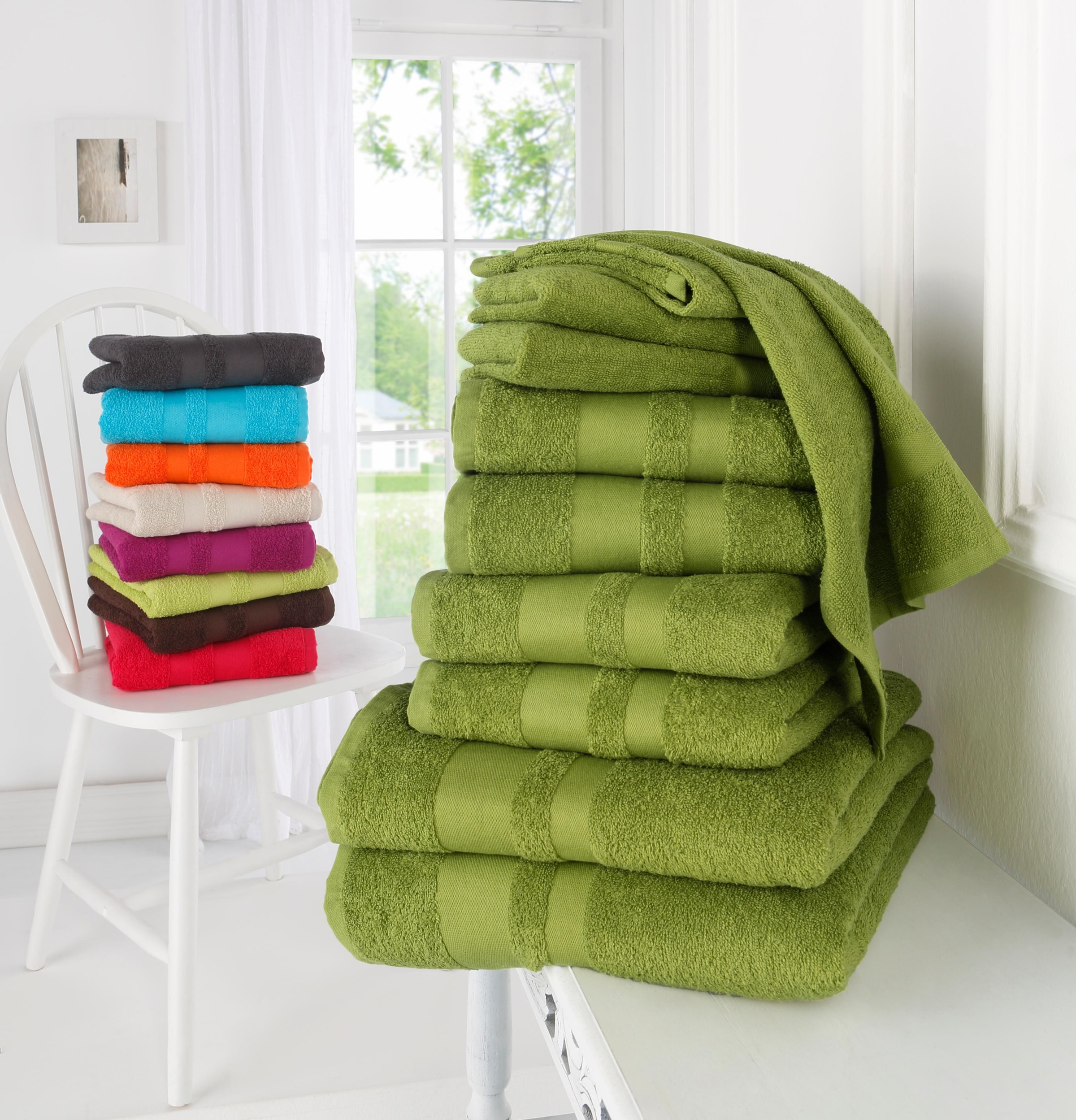 my home Handtuch Set »Vanessa, 10-tlg Handtuch-Set, in Standard- und Premium-Qualität, weich«, Set, 10 tlg., Walkfrottee, 100% Baumwolle, Duschtücher, Handtücher, Gästetücher, mit Bordüre
