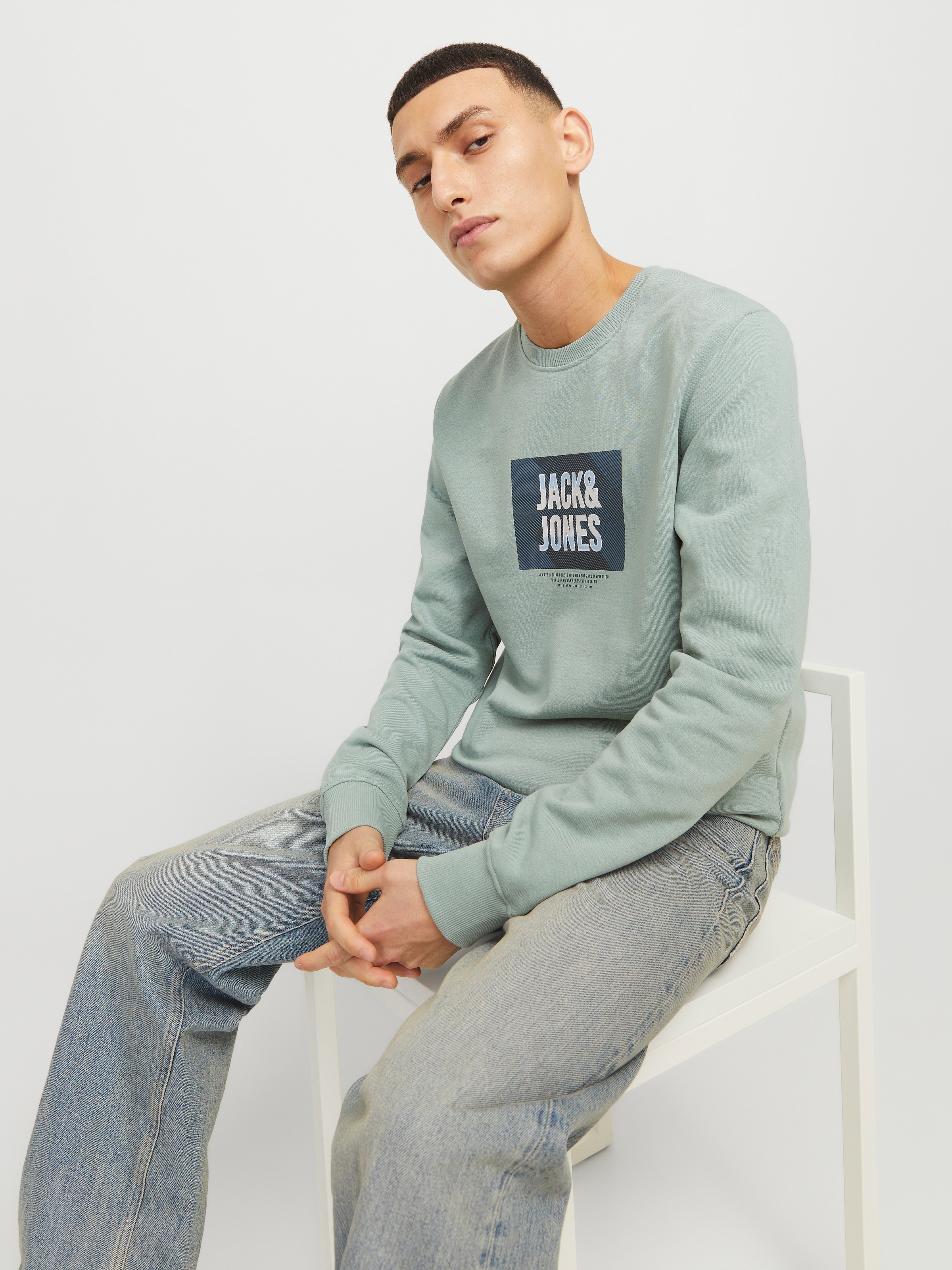 Jack & Jones Sweatshirt »JJHUDSON – Sweatshirt mit Print, Rundhals und Kapuze«, Print, modisch, regular fit, angeraute Sweatware, Rundhals