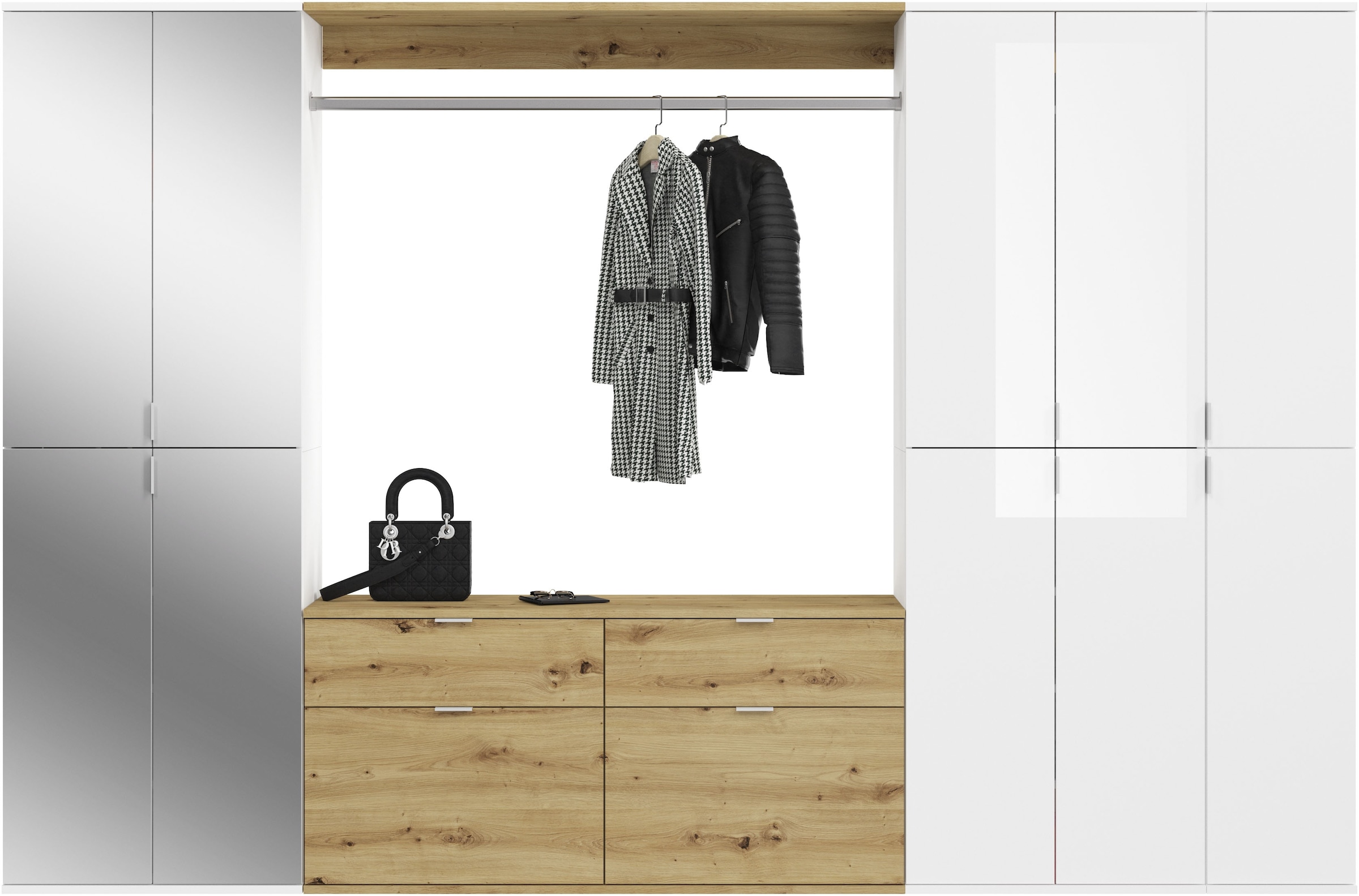 INOSIGN Garderoben-Set »Trondheim, Breite 273 cm, 6-teilig, bestehend aus:«, (Set, 5 St.), 3x Garderobenschrank, 1 Kommode, 1 Garderobenstange, 1 Ablageboden