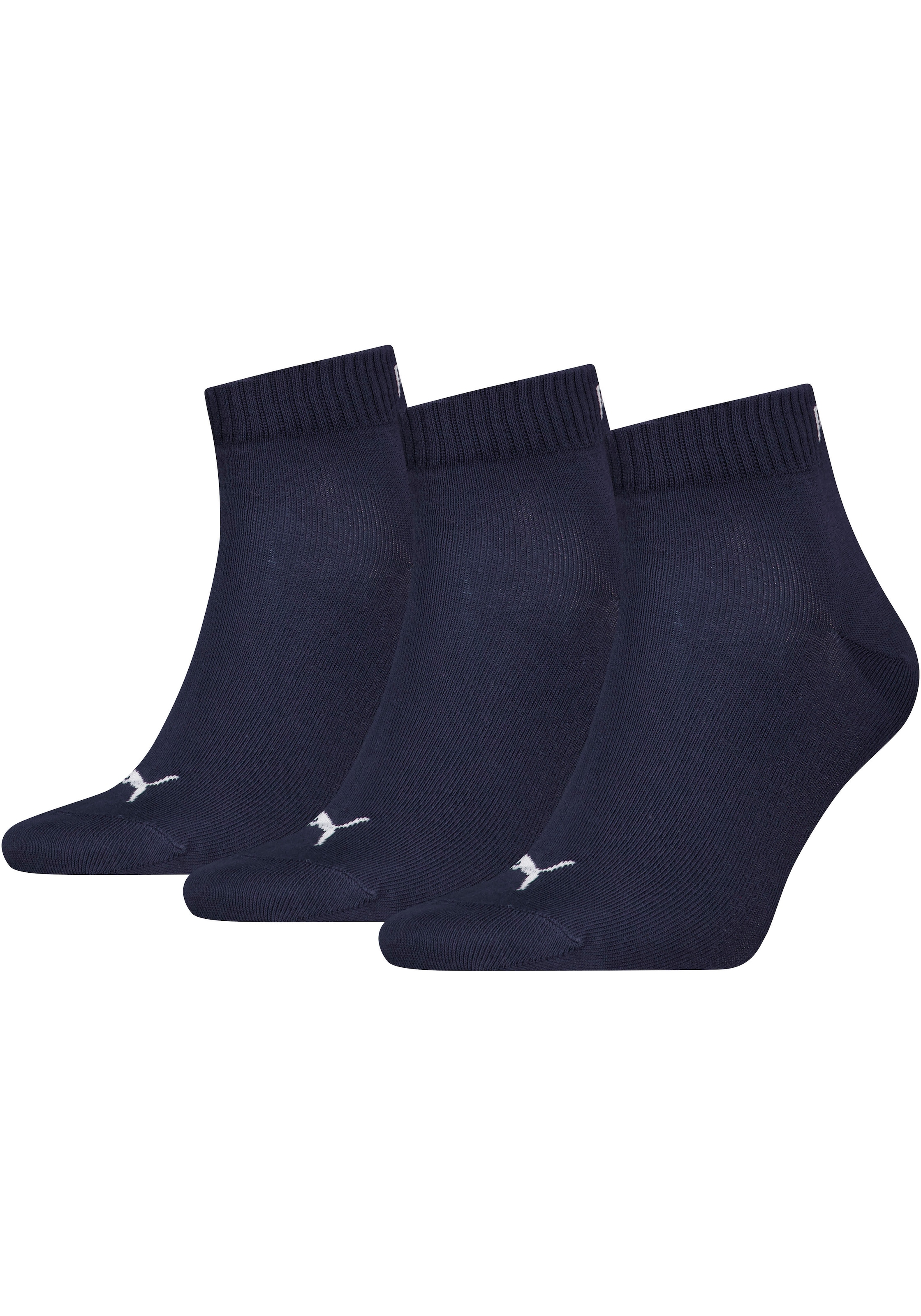 PUMA Kurzsocken "PUMA UNISEX QUARTER PLAIN 3P" 3 Paar, Atmungsaktiv, Rippenbündchen, weiche Baumwollmischung