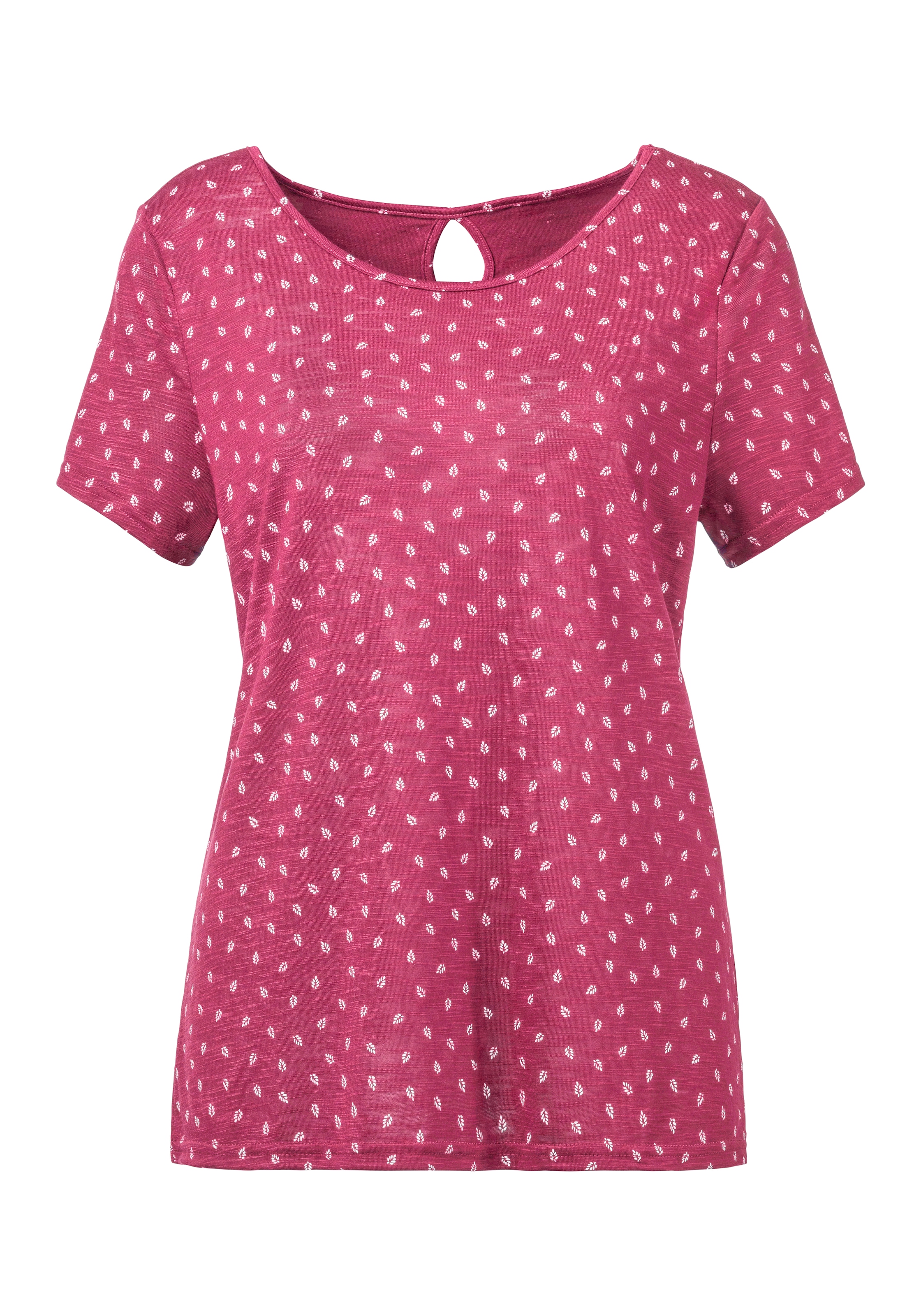 LASCANA T-Shirt, (2er-Pack), mit süssem Blätter-Druck und Cut-Out im Nacken