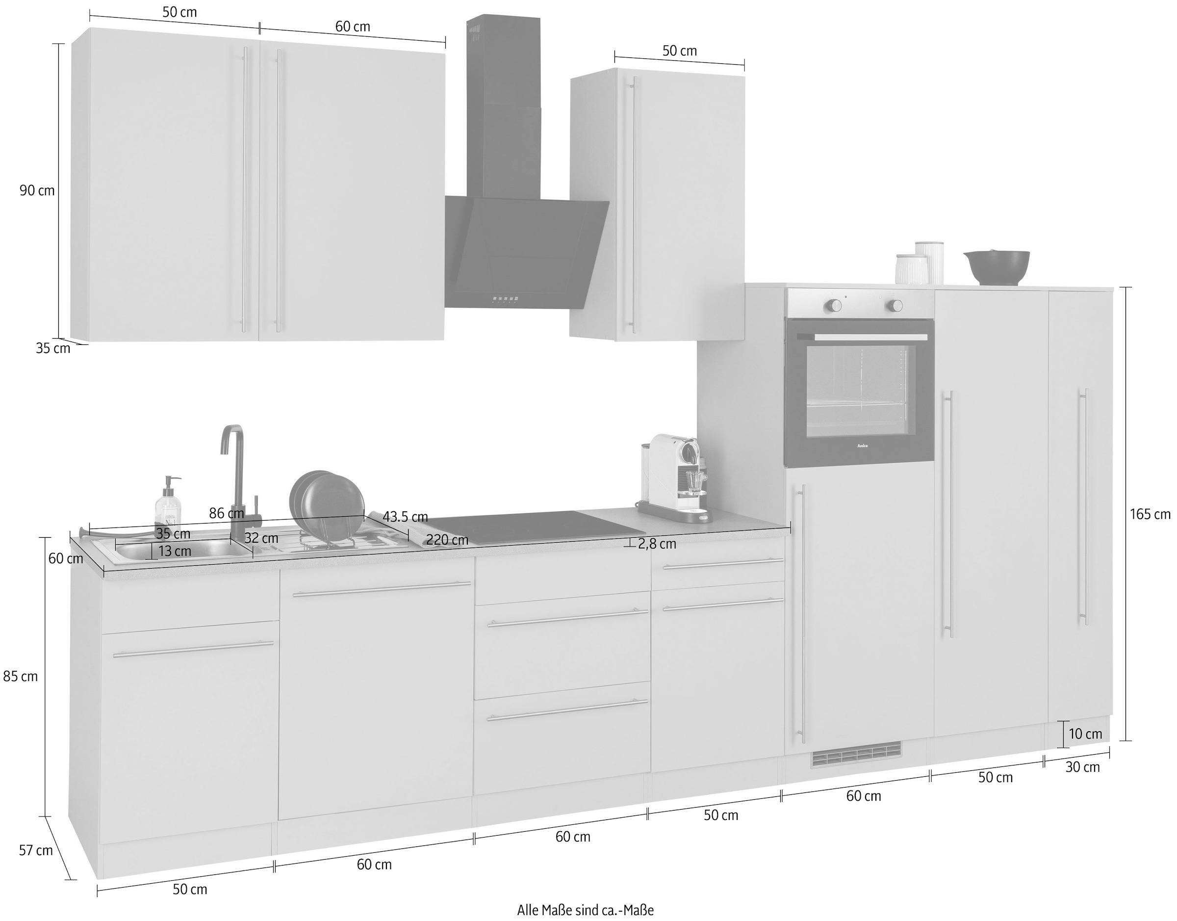 kaufen Jelmoli-Online cm ❤ E-Geräte, Shop wiho »Chicago«, Küchenzeile ohne 360 im Breite Küchen