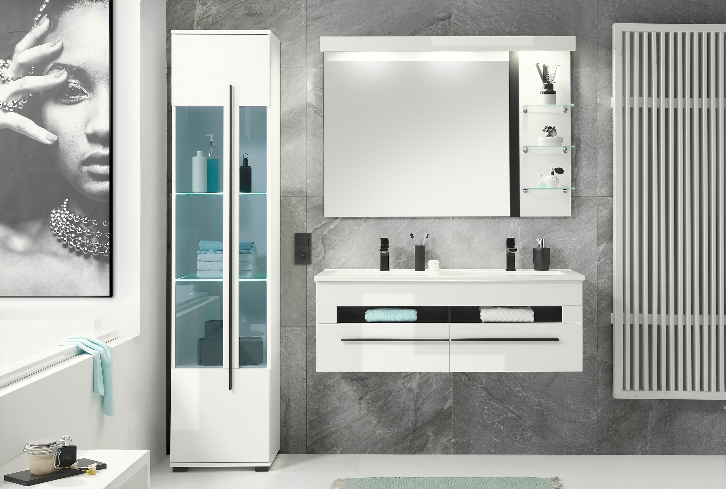 INOSIGN Waschtisch »Cantara, Waschtisch inkl. Waschbecken, modernes Design«, mit schwarzen Griffen, ausreichend Stauraum
