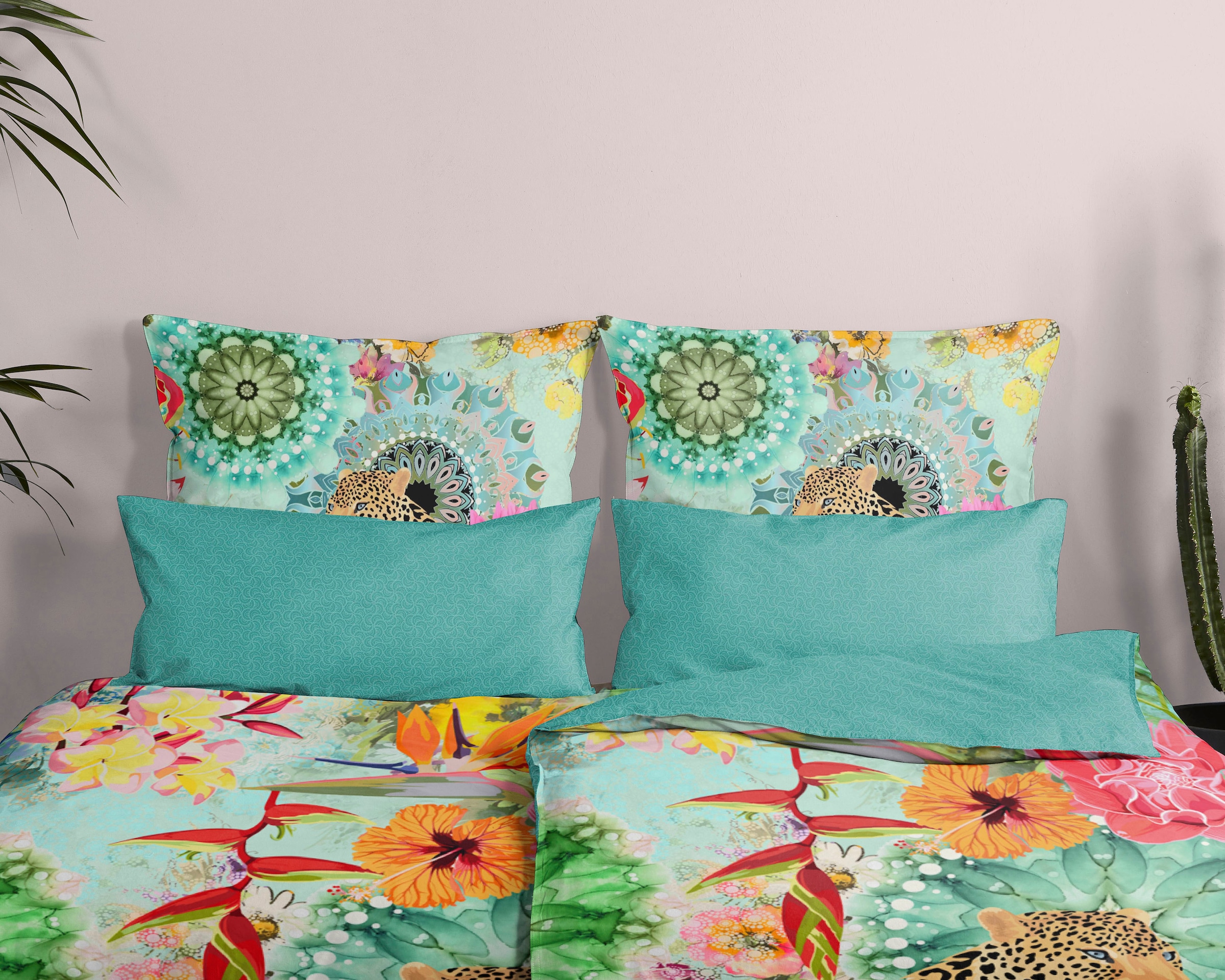 hip Wendebettwäsche »Ximena«, Mako-Satin, 135x200, Reissverschluss, Wendeoptik, Mandala, Bunt, Türkis