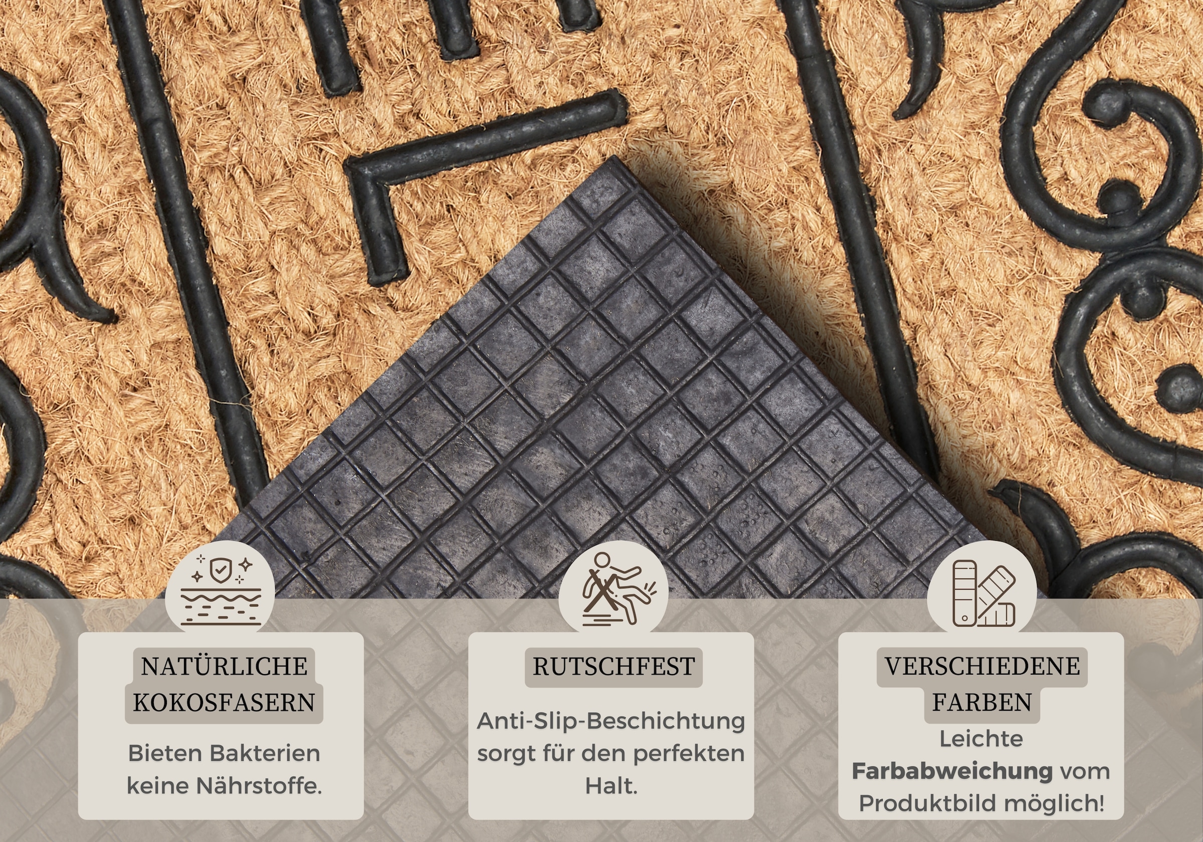 HANSE Home Fussmatte »Mix Mats Gummi-Kokos Welcome Floral Border, Türmatte«, rechteckig, 15 mm Höhe, Kokos, Gummi, Schmutzfangmatte, Outdoor, Rutschfest, Innen, Kokosmatte
