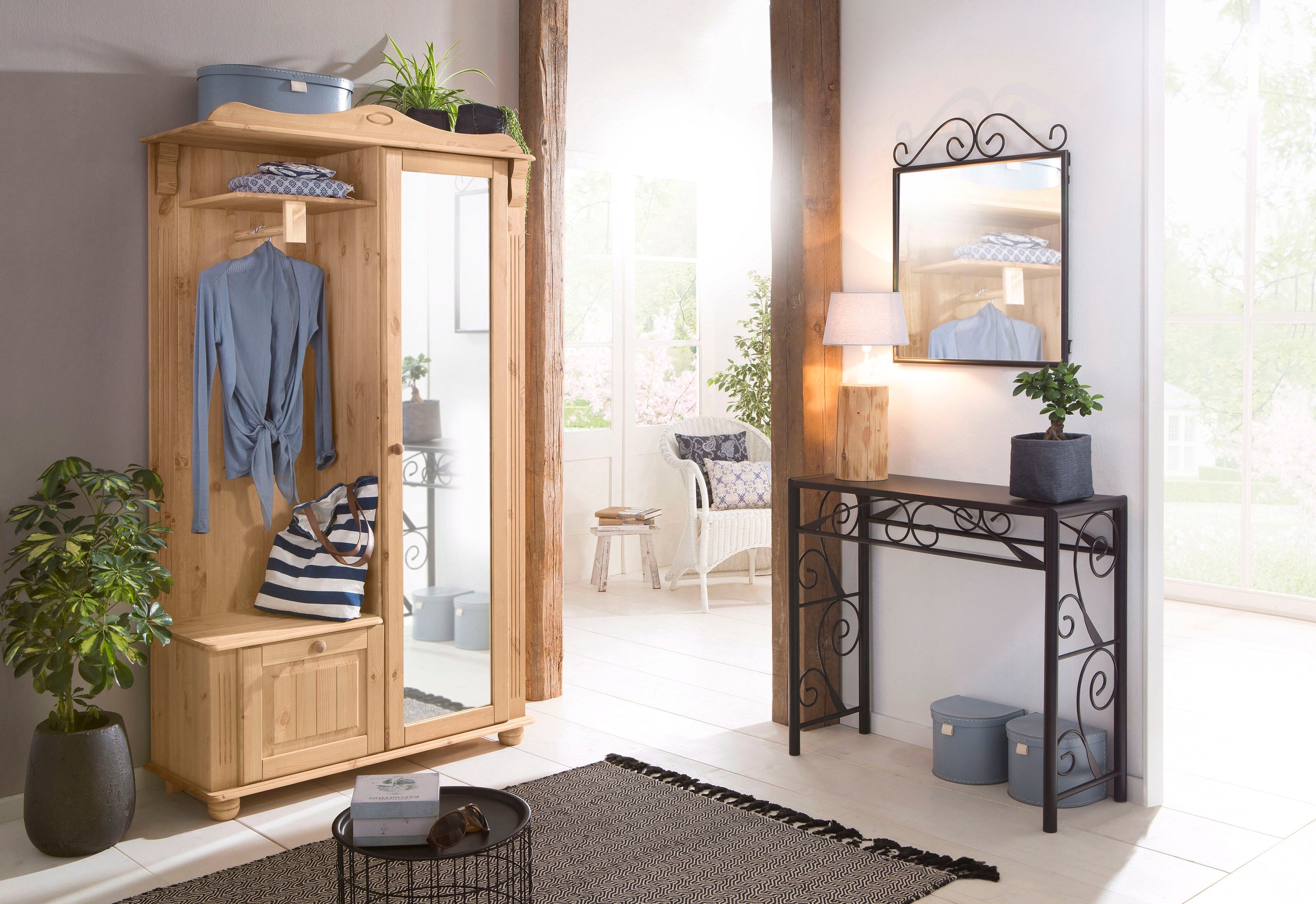 OTTO home Kompaktgarderobe "Adele" Breite 108 cm, mit Spiegeltür, aus massiver Kiefer, FSC