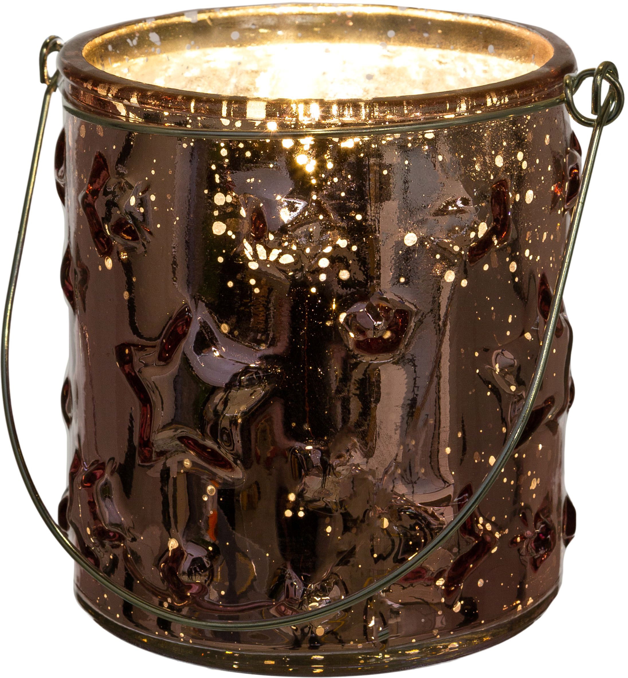 Creativ deco Windlicht "Weihnachtsdeko" Glas mit Stern-Struktur