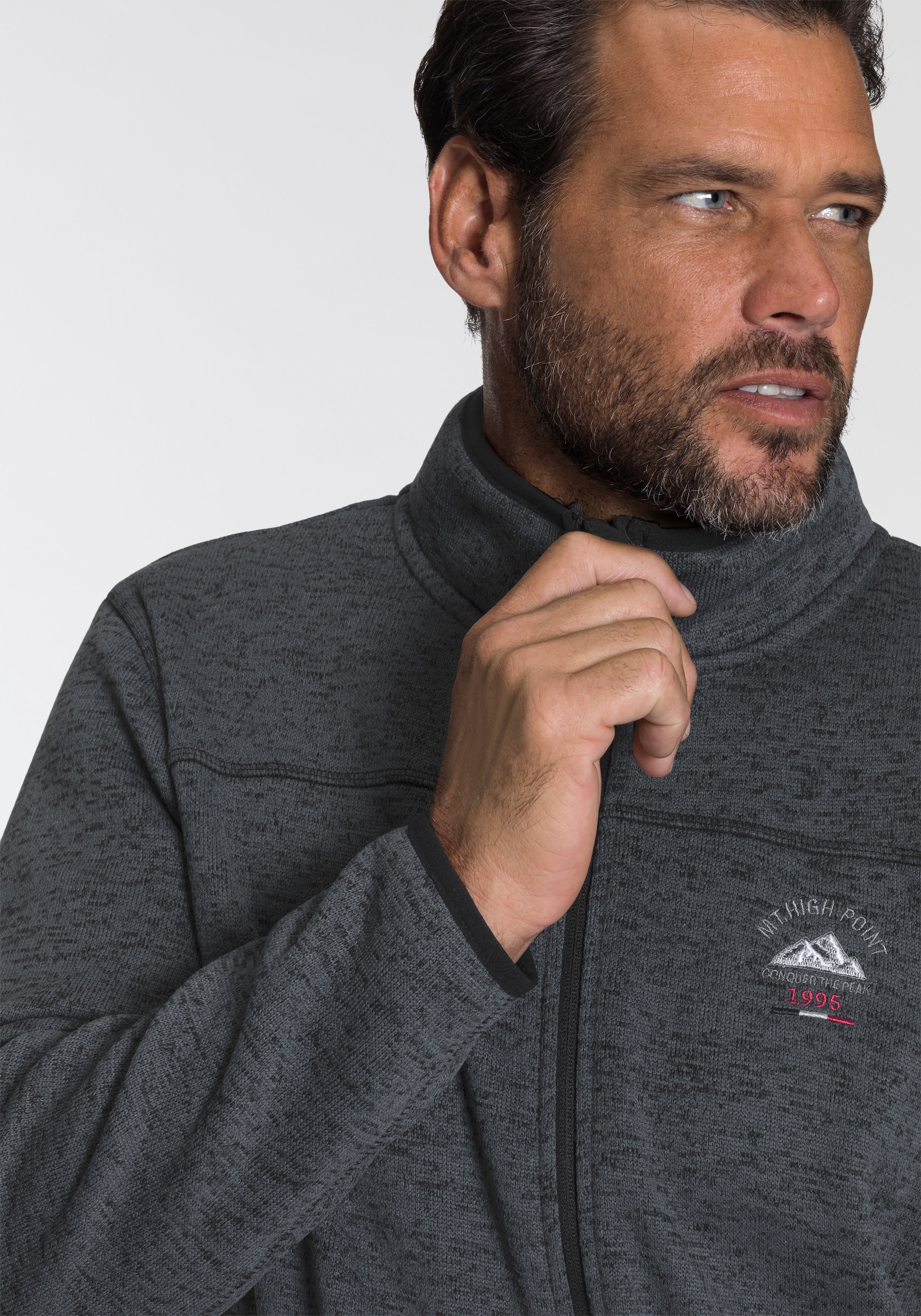 Man's World Strickfleecejacke, für die Übergangszeit, mit Reissverschlusstaschen, mit Stehkragen